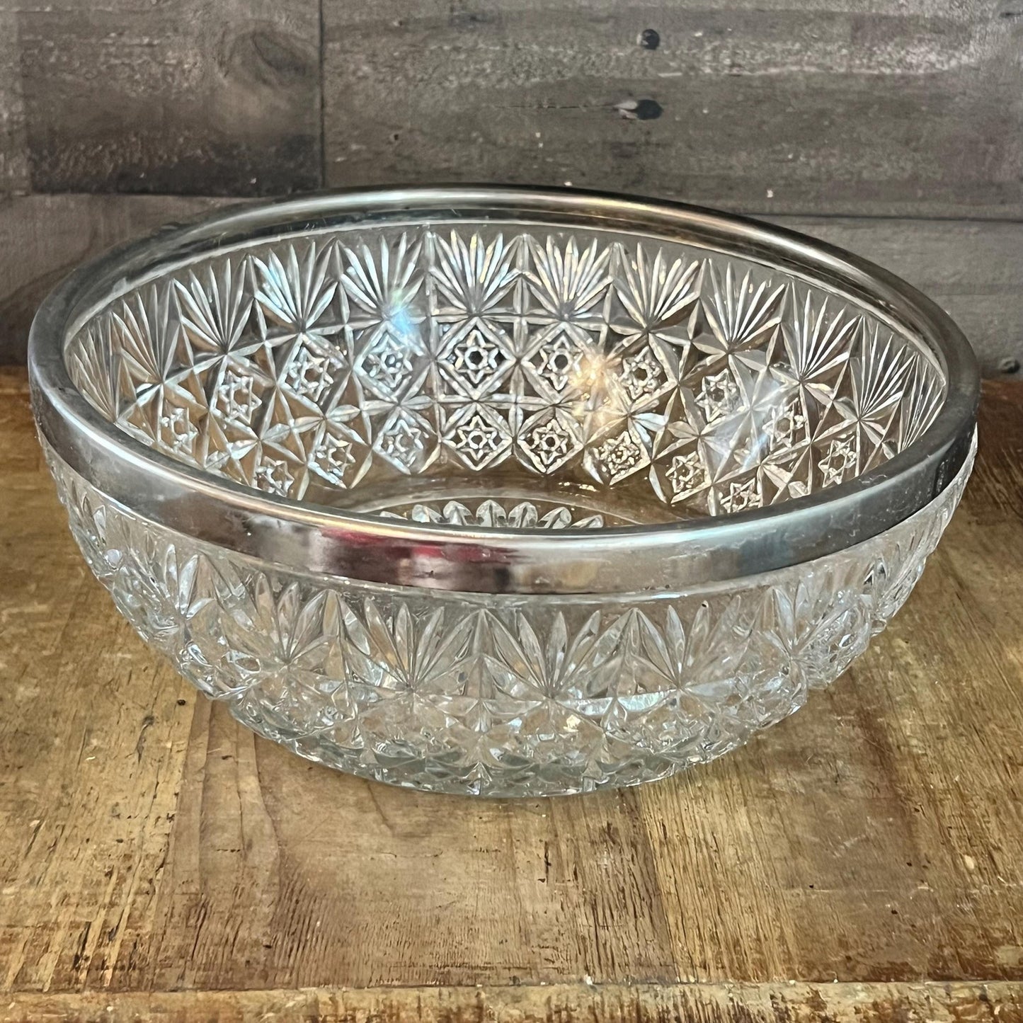 Large Crystal Bowl with Silverplated Rim