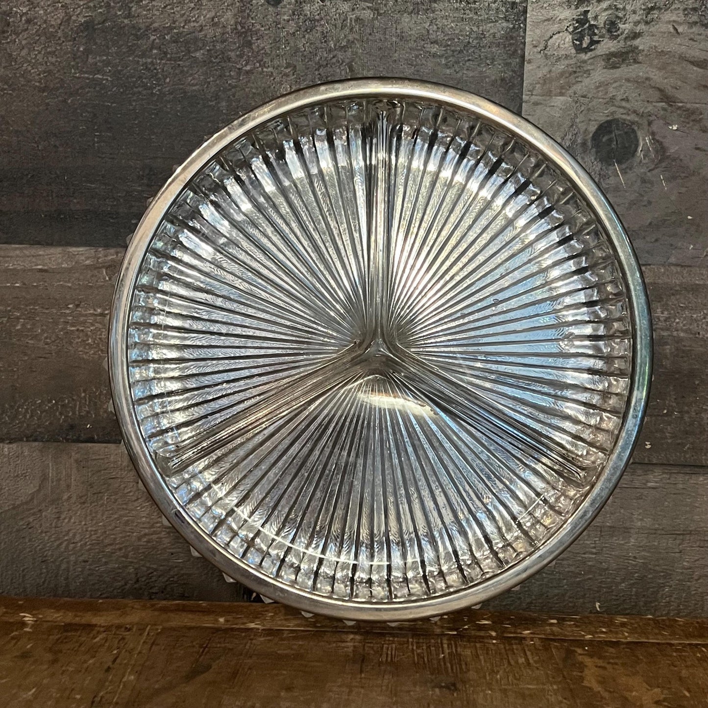 Vintage Crystal 3 Compartment Bowl with Silverplated Rim - Jewelry Dish - Candy Dish - Nut Dish - Berry Server