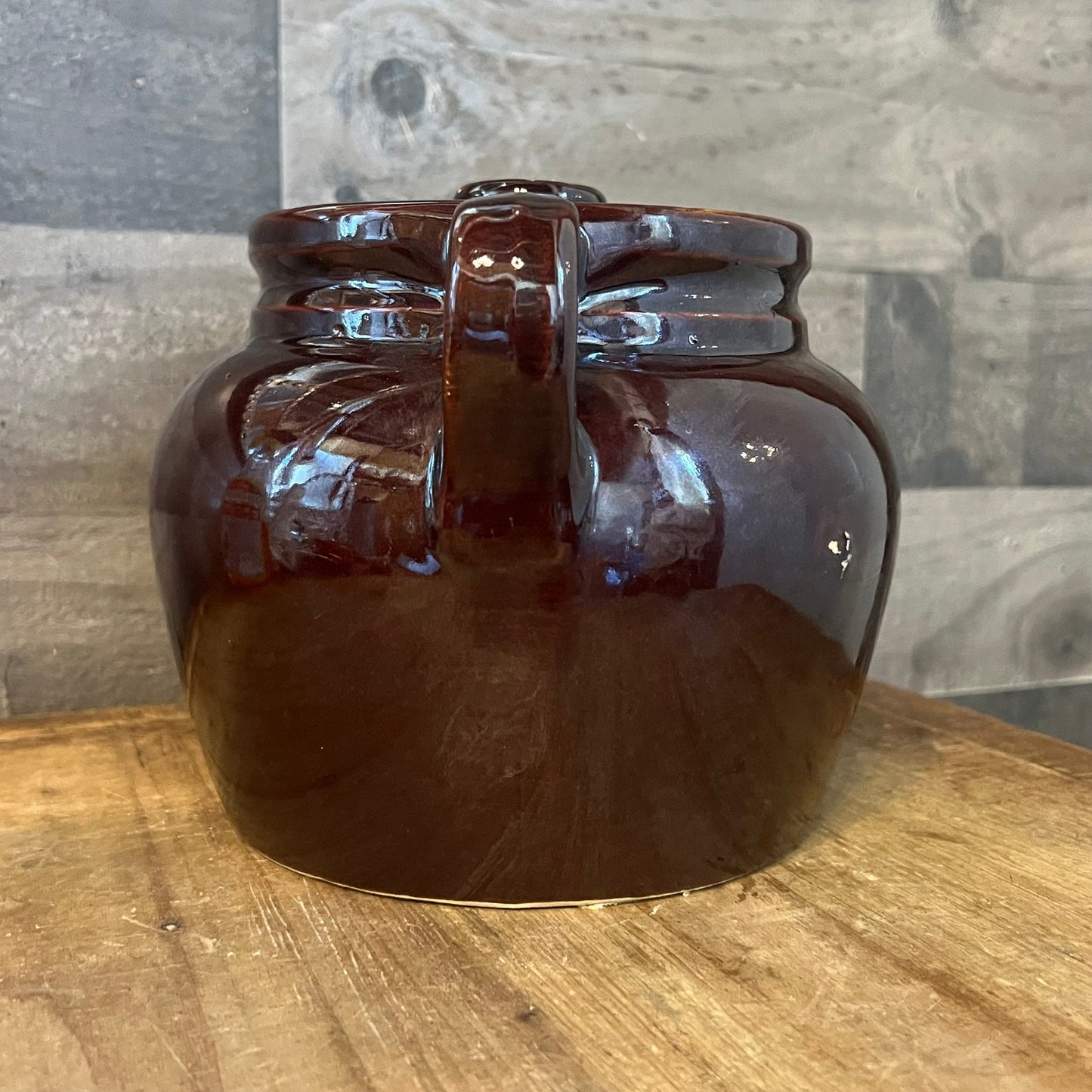 Vintage Brown Glaze USA Pottery Double Handle Lidded Crock - Bean Pot - Cookie Jar