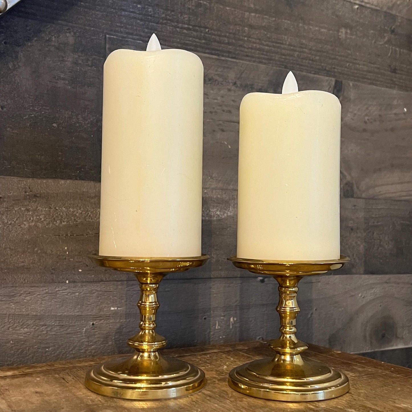 Vintage Brass Pedestal Pillar Candle Holders - Pair