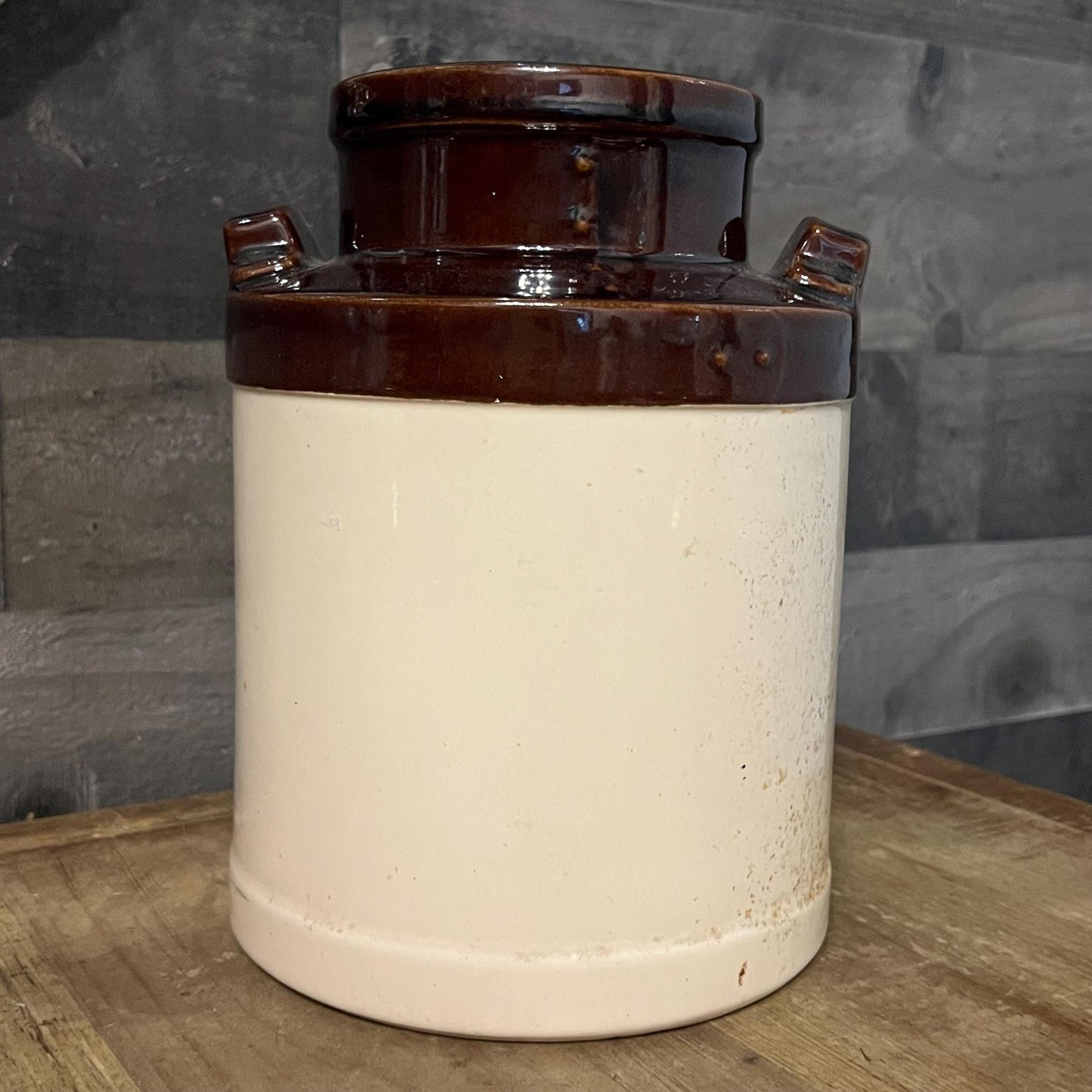 Vintage McCoy Pottery Brown and Cream Double Handled Stoneware Canister