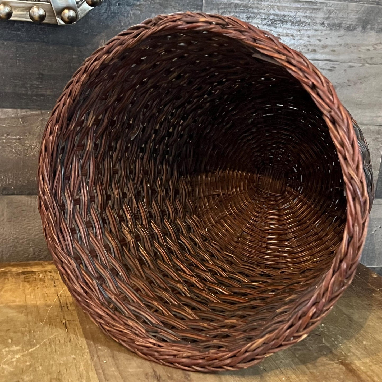 Vintage Brown and Black Woven Wicker Basket