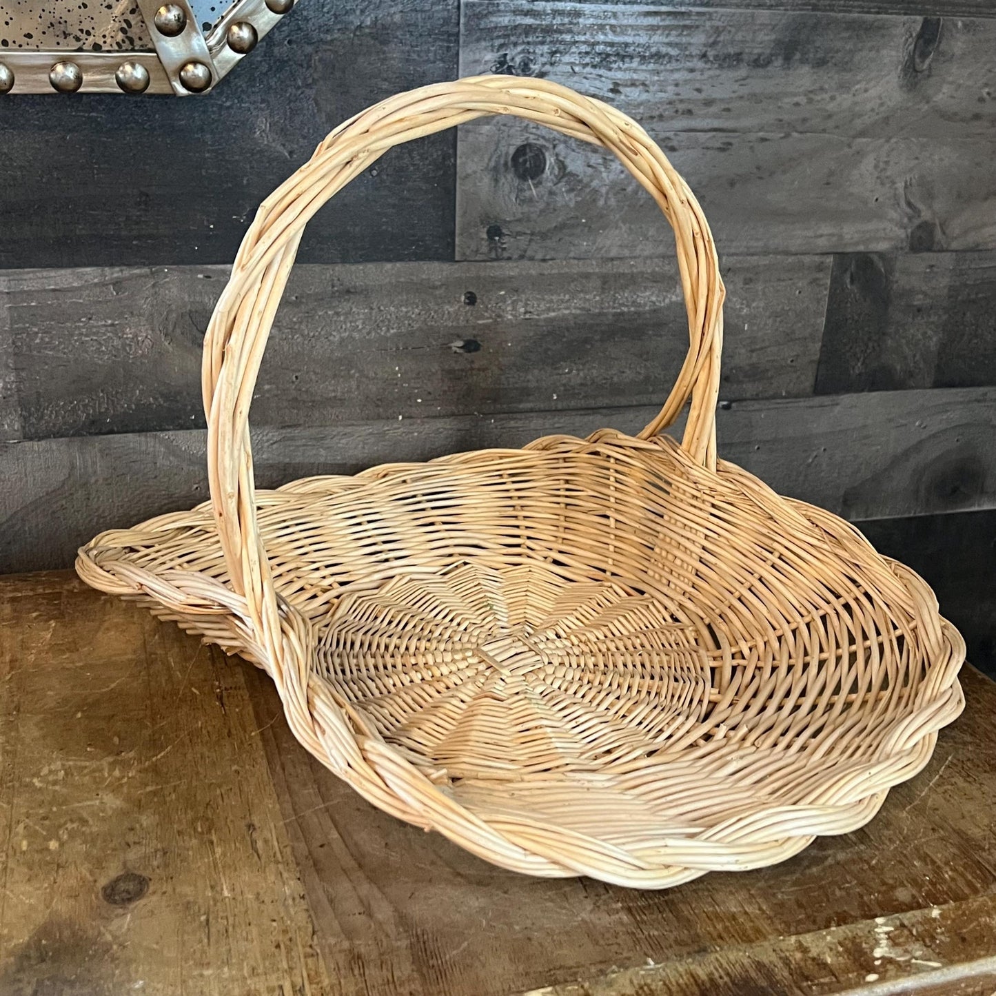 Vintage Blonde Woven Wicker Gathering Basket - Firewood Basket - Flower Basket - Stick Basket