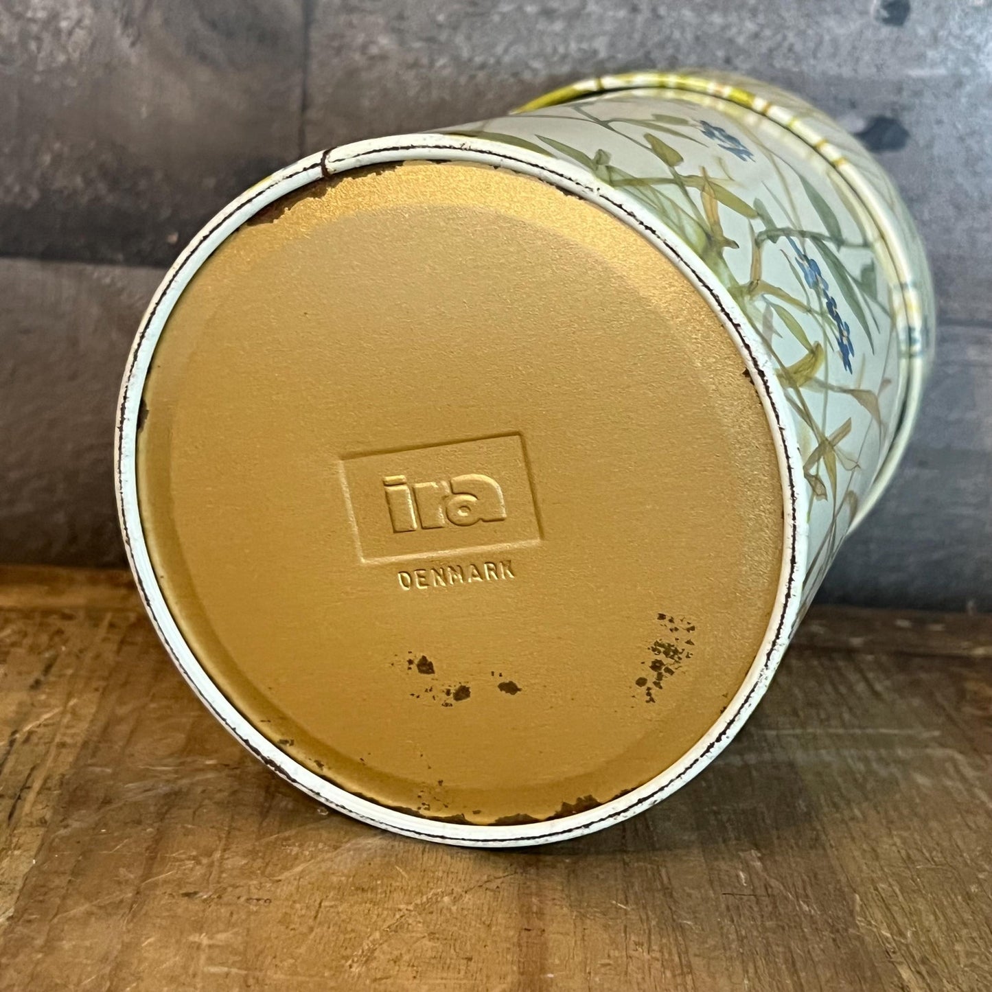 Vintage IRA Denmark Floral Cylinder Lidded Tin Jar
