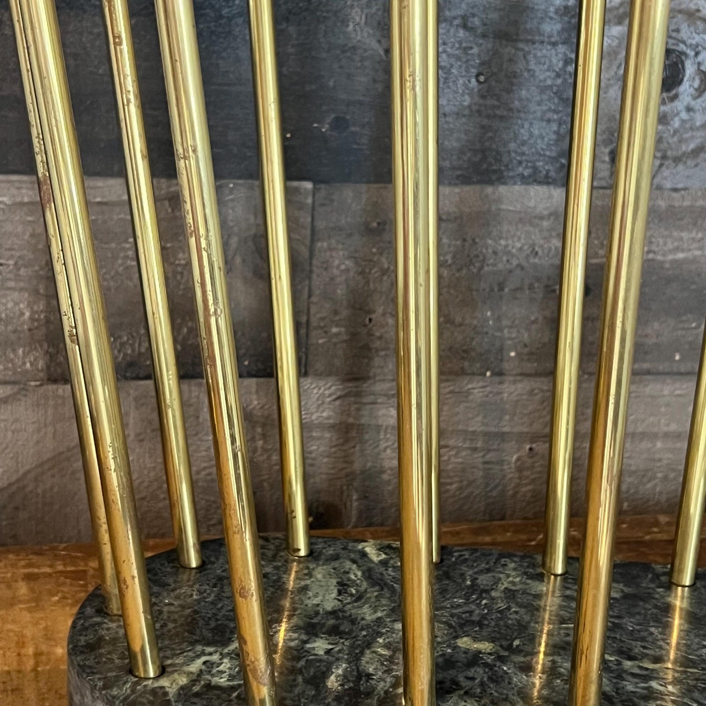 Vintage Green Marble and Brass Spindle Magazine Rack - Book Holder