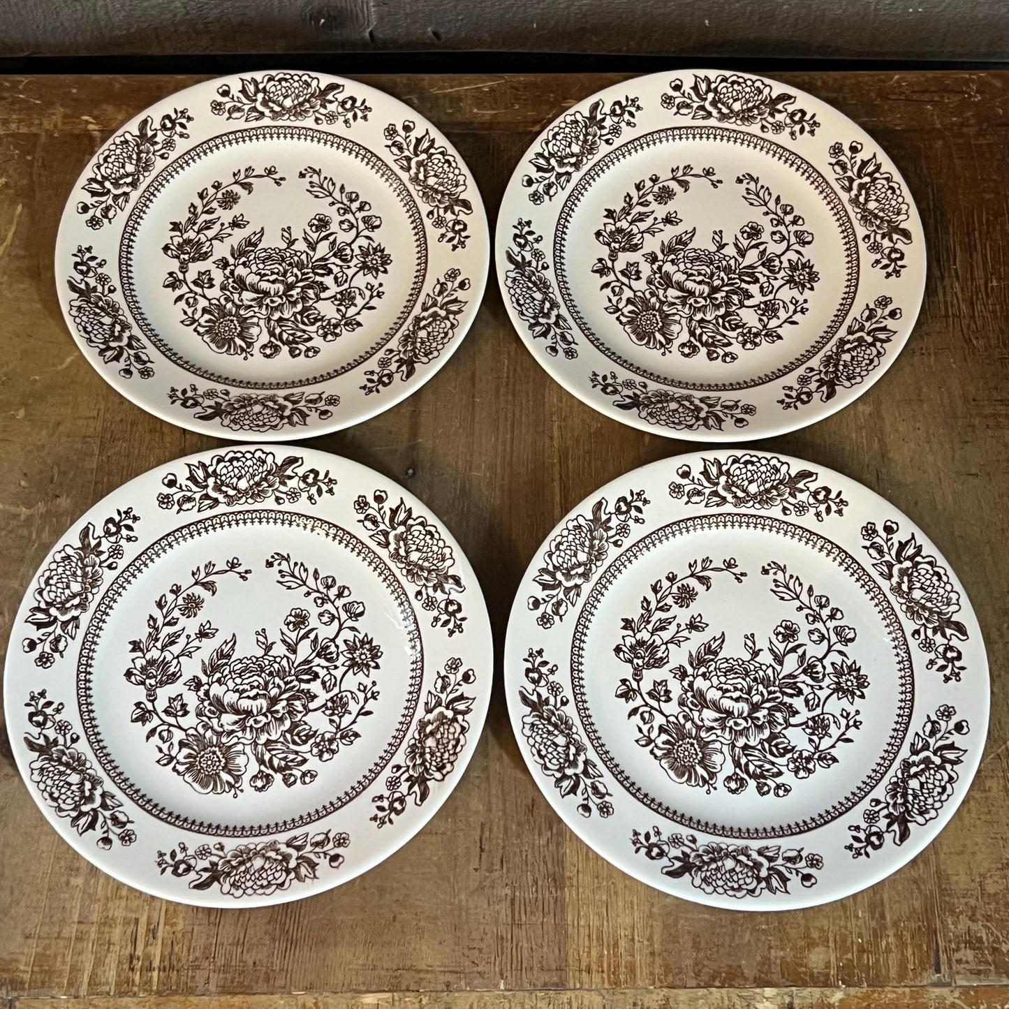 Royal USA Sussex Cavalier Ironstone Brown and White Floral Bread and Butter Plates - Set of 4
