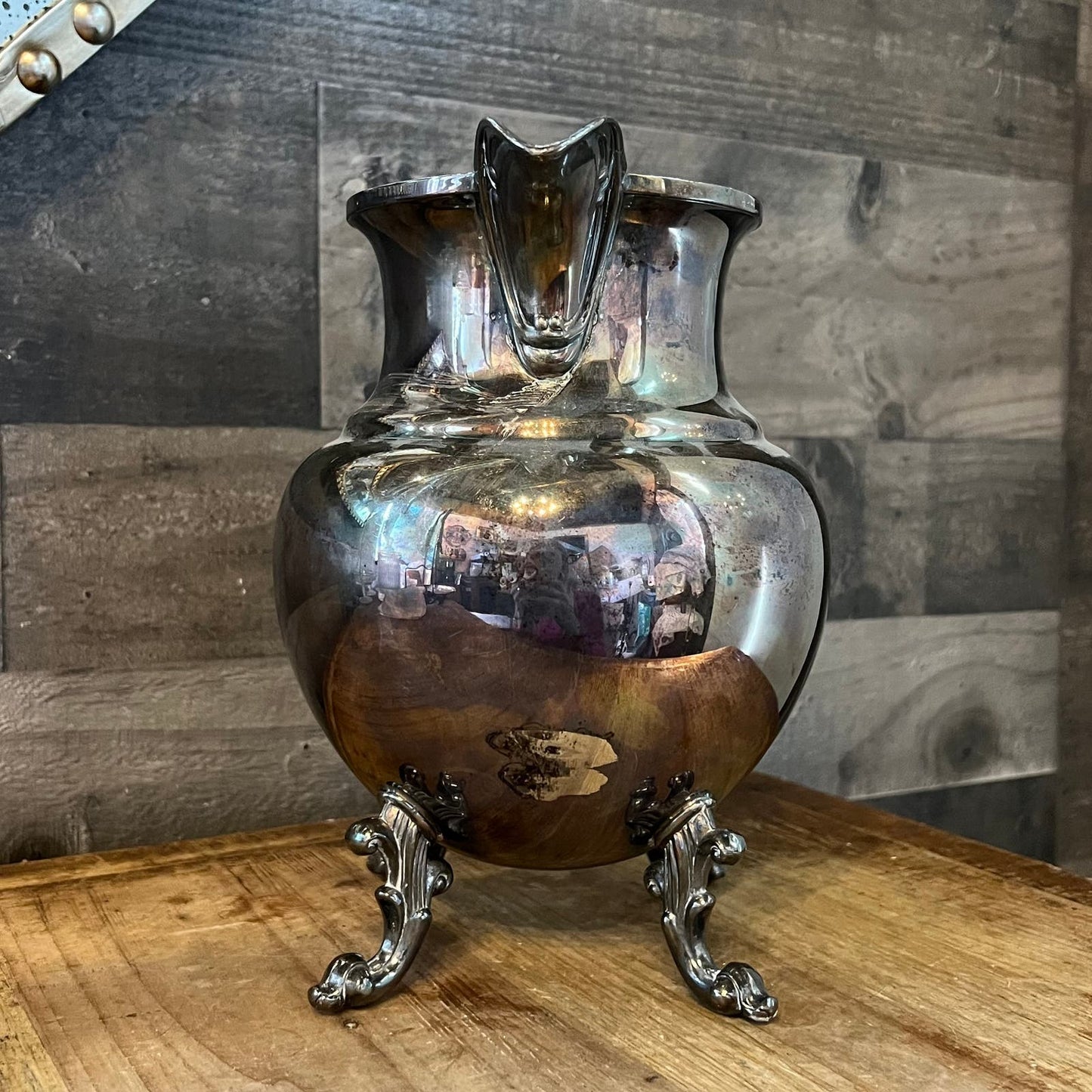 Vintage Birmingham Silver Company Silver on Copper Footed Pitcher