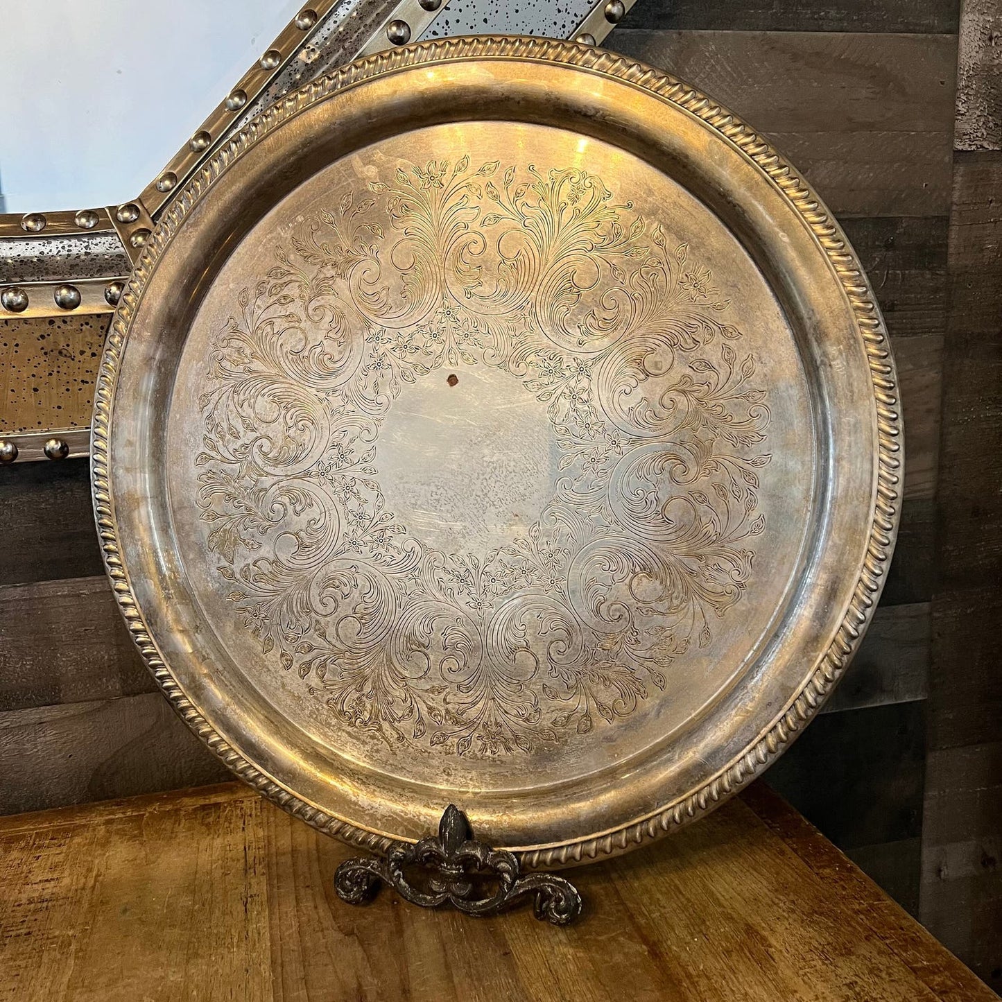 Large Vintage Silverplated Round Tray