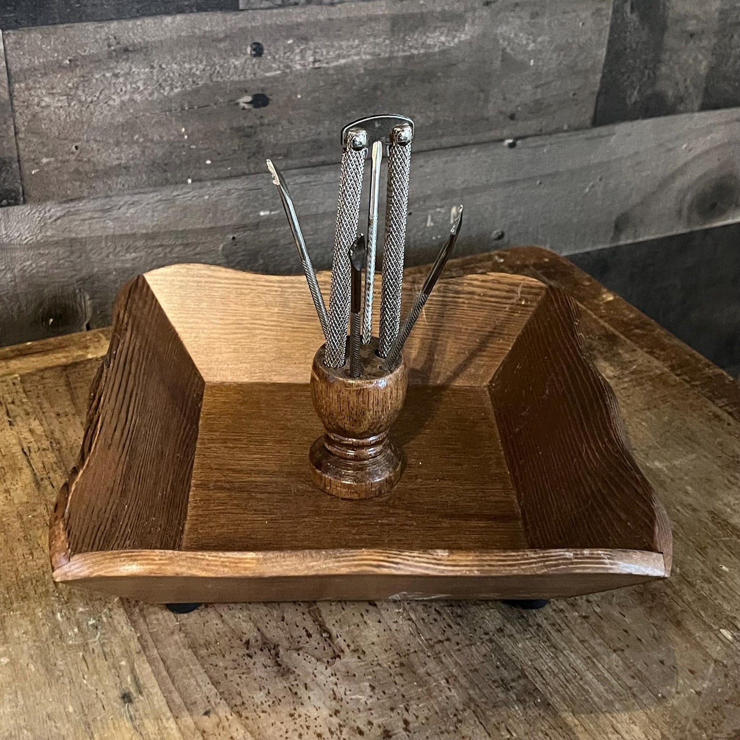 Vintage Wooden Nut Bowl with Nut Cracker and Nut Picks