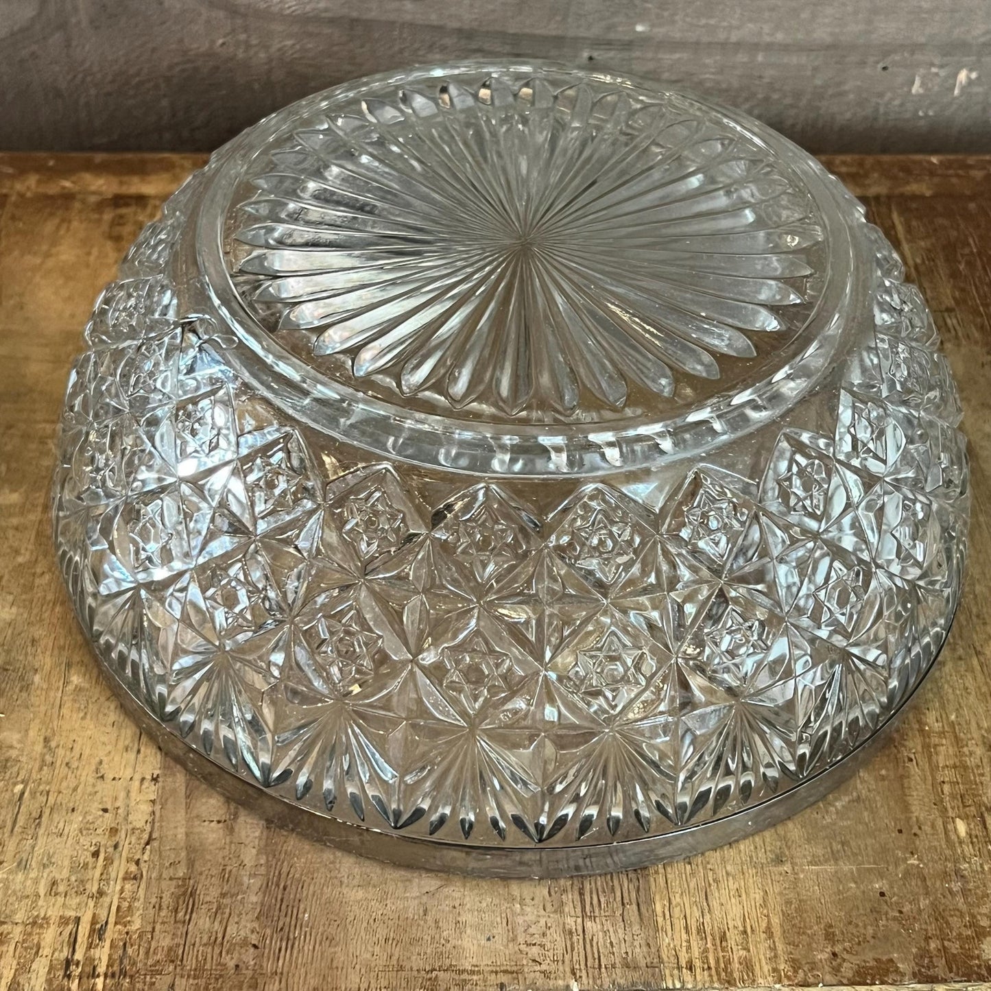 Large Crystal Bowl with Silverplated Rim