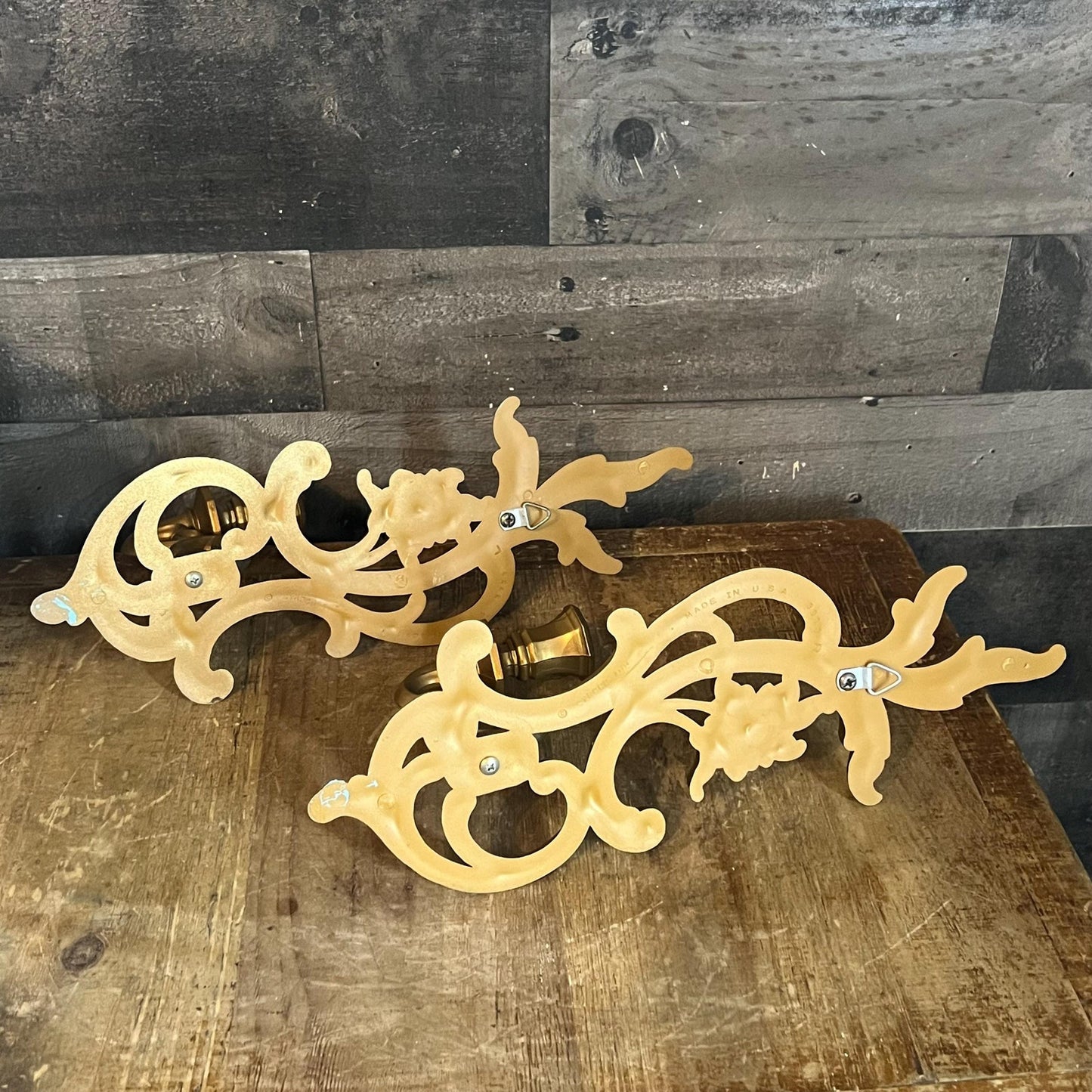 Vintage Syroco Floral Gold Tone Candlestick Holders Wall Sconces - Pair