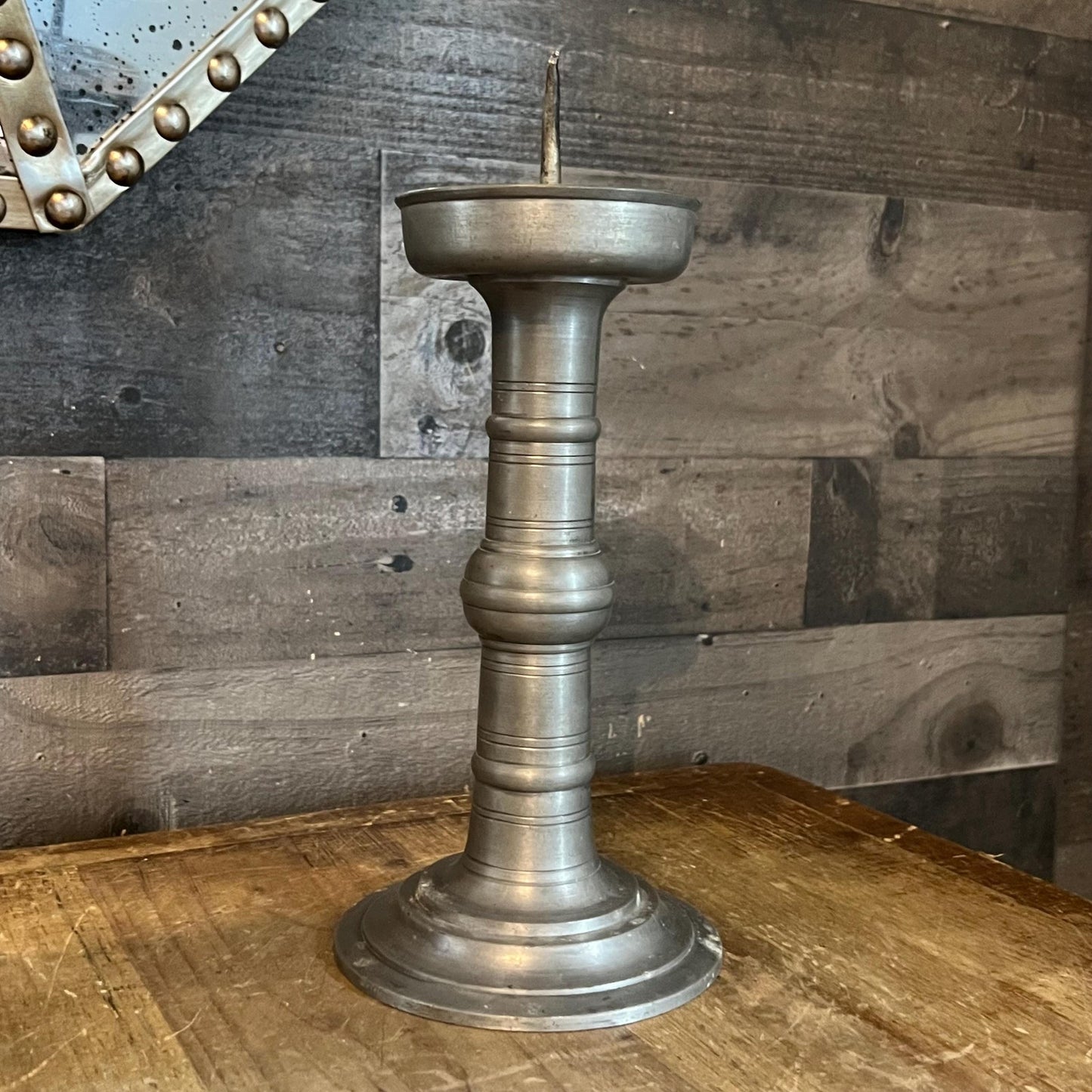 Vintage Tall Pewter Pricket Pillar Candle Holder
