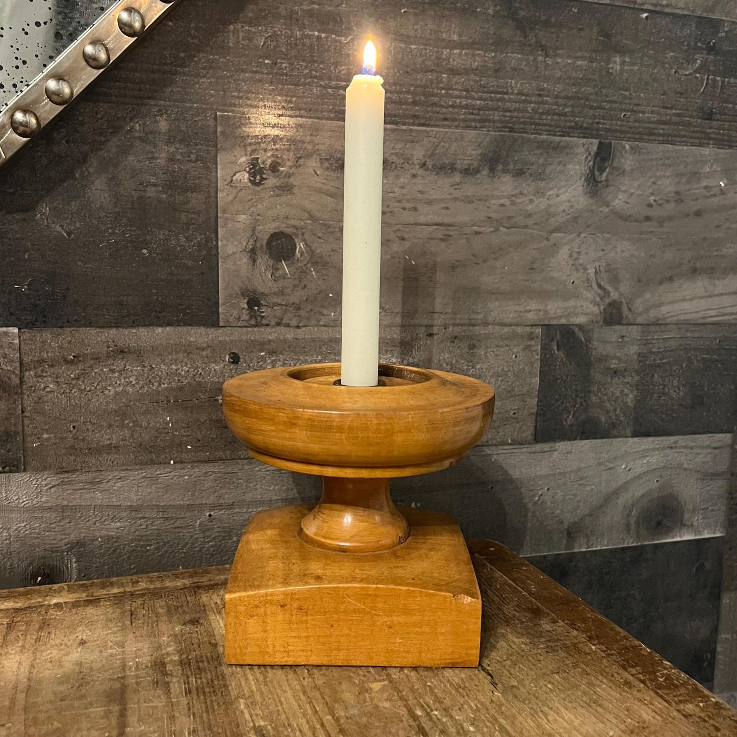 Vintage Wooden Pedestal Candlestick Holder