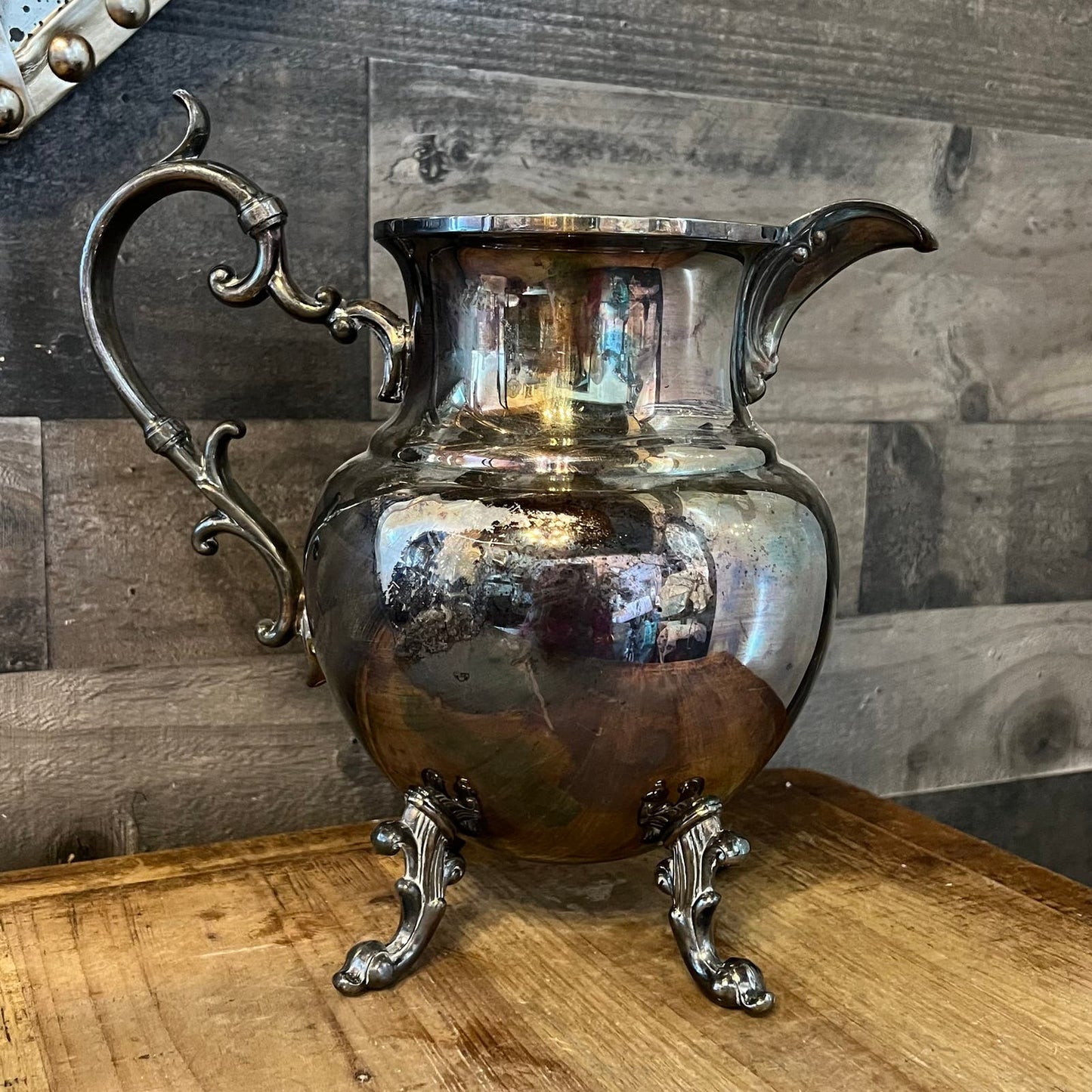 Vintage Birmingham Silver Company Silver on Copper Footed Pitcher