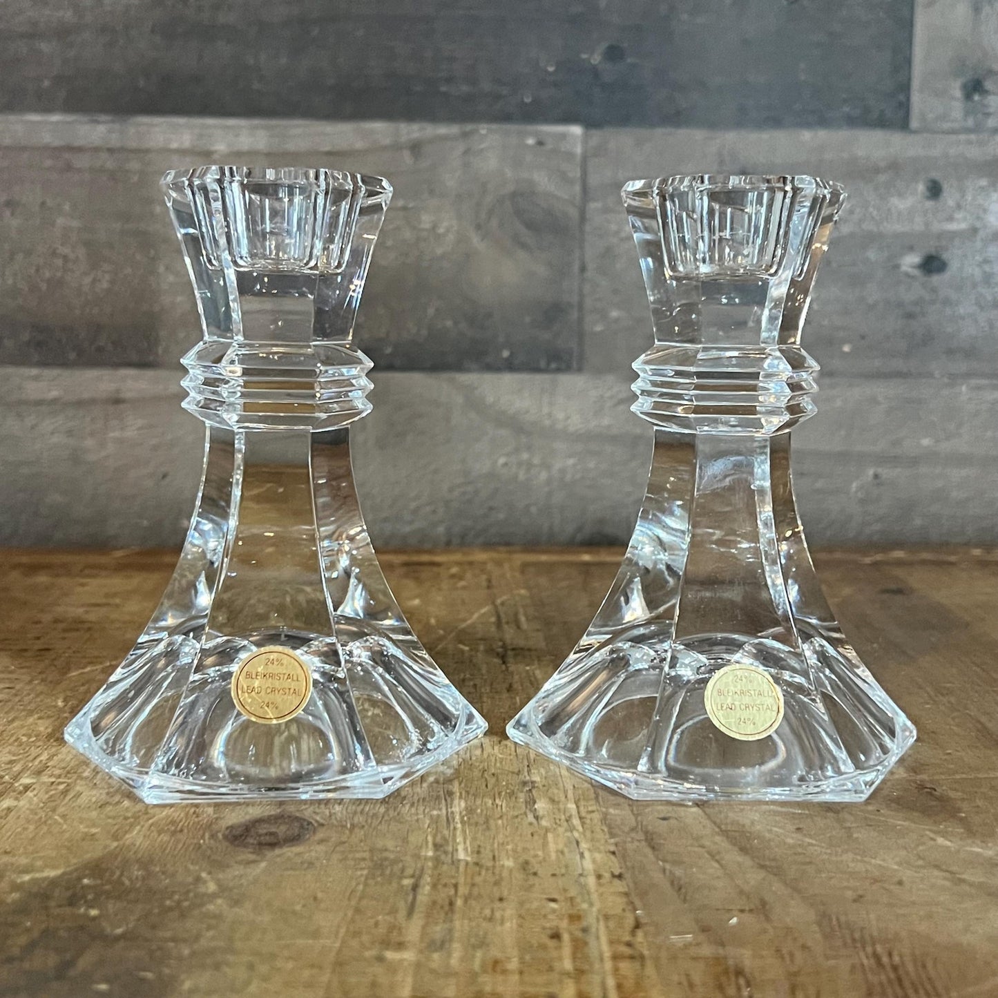 Vintage Pair of Bleikristall Crystal Candlestick Holders