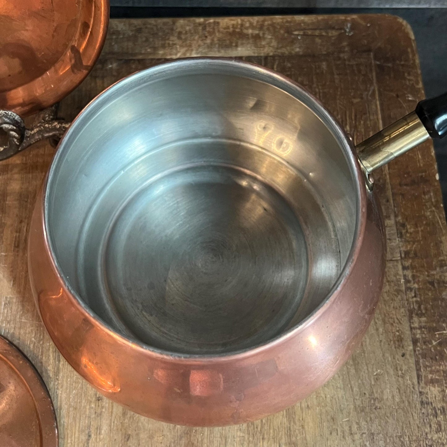 Vintage Taurus Copper Lidded Handled Pot with Copper Underplate - Made in Portugal