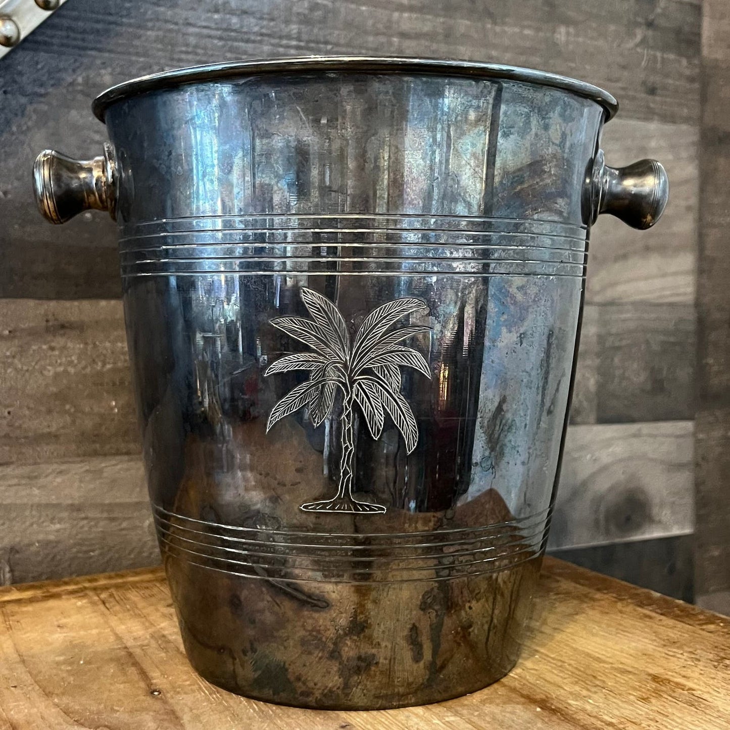 Vintage Silverplated Etched Palm Tree Champagne Bucket - Ice Bucket
