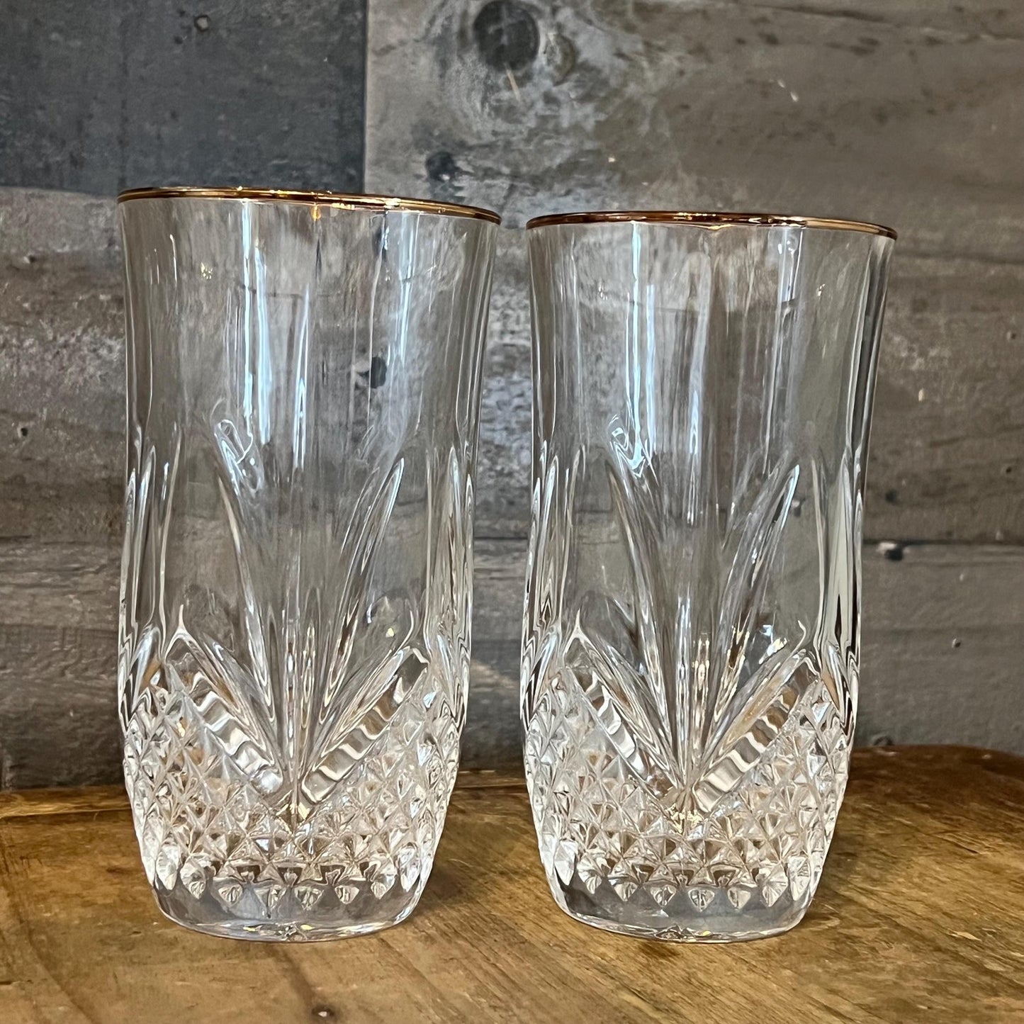 Vintage Cristal De Flandre Salzburg Gold Highball Glasses - Pair
