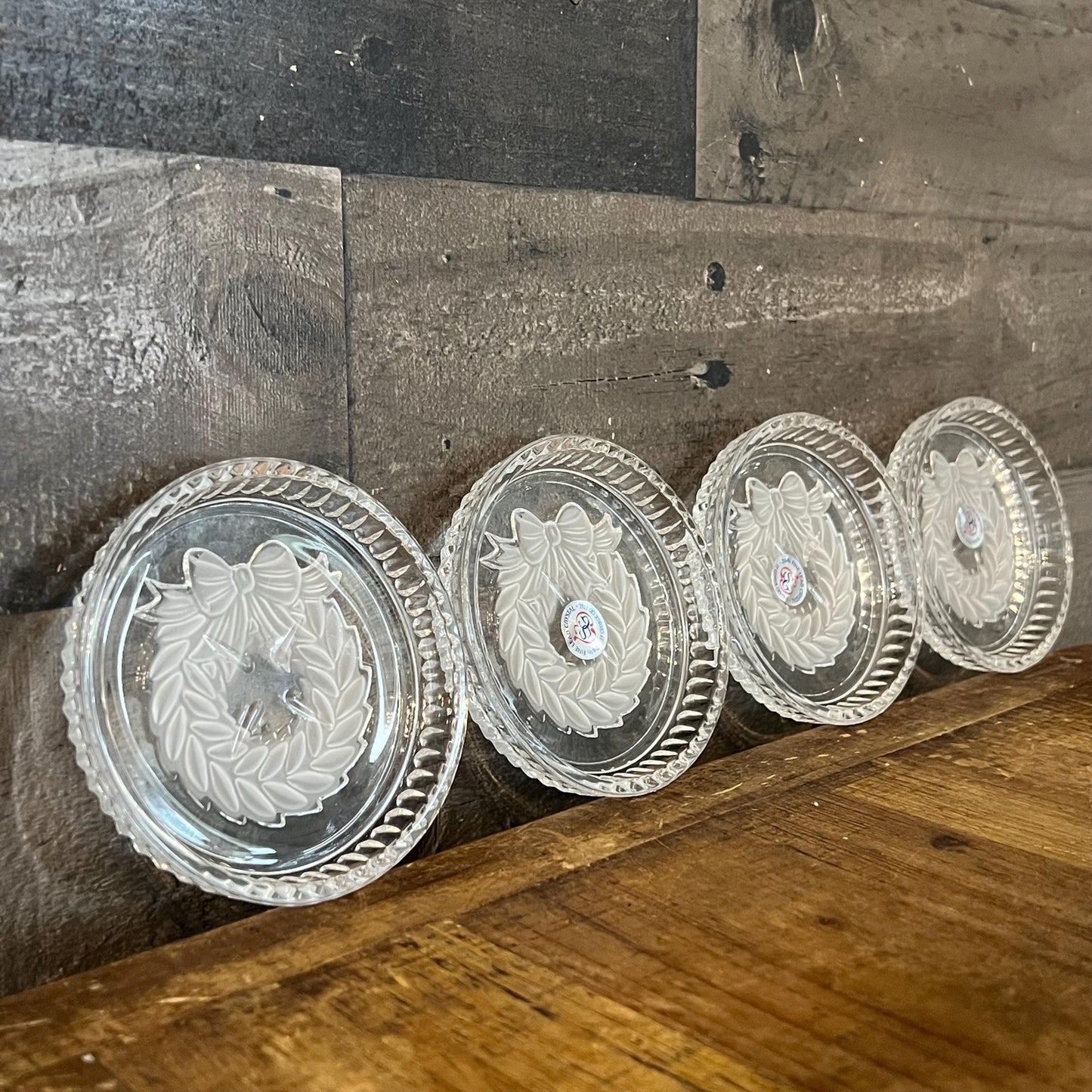 Vintage St. George Crystal Christmas Wreath Coasters - Set of 4