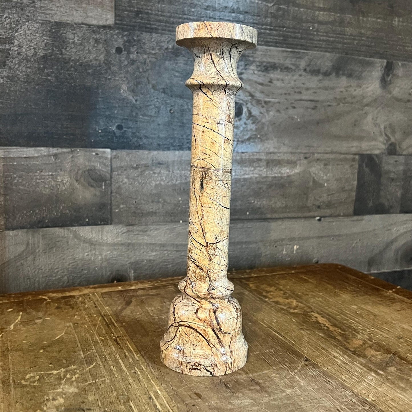 Vintage Stone Tall Candlestick Holder
