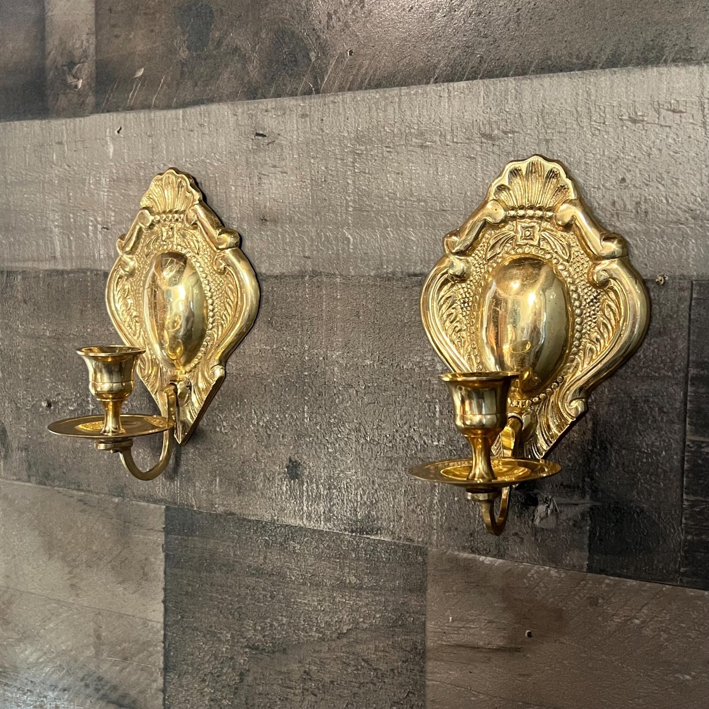 Vintage Pair of Brass Candlestick Holder Wall Sconces