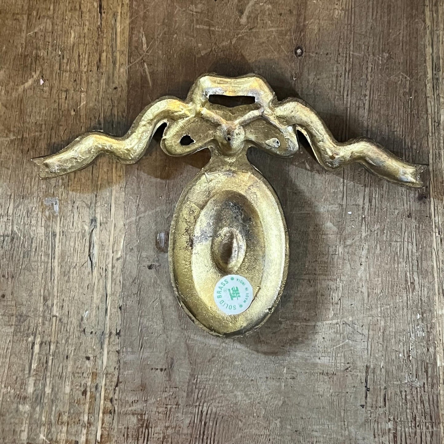Antique French Solid Brass Medallion with Ribbon Design