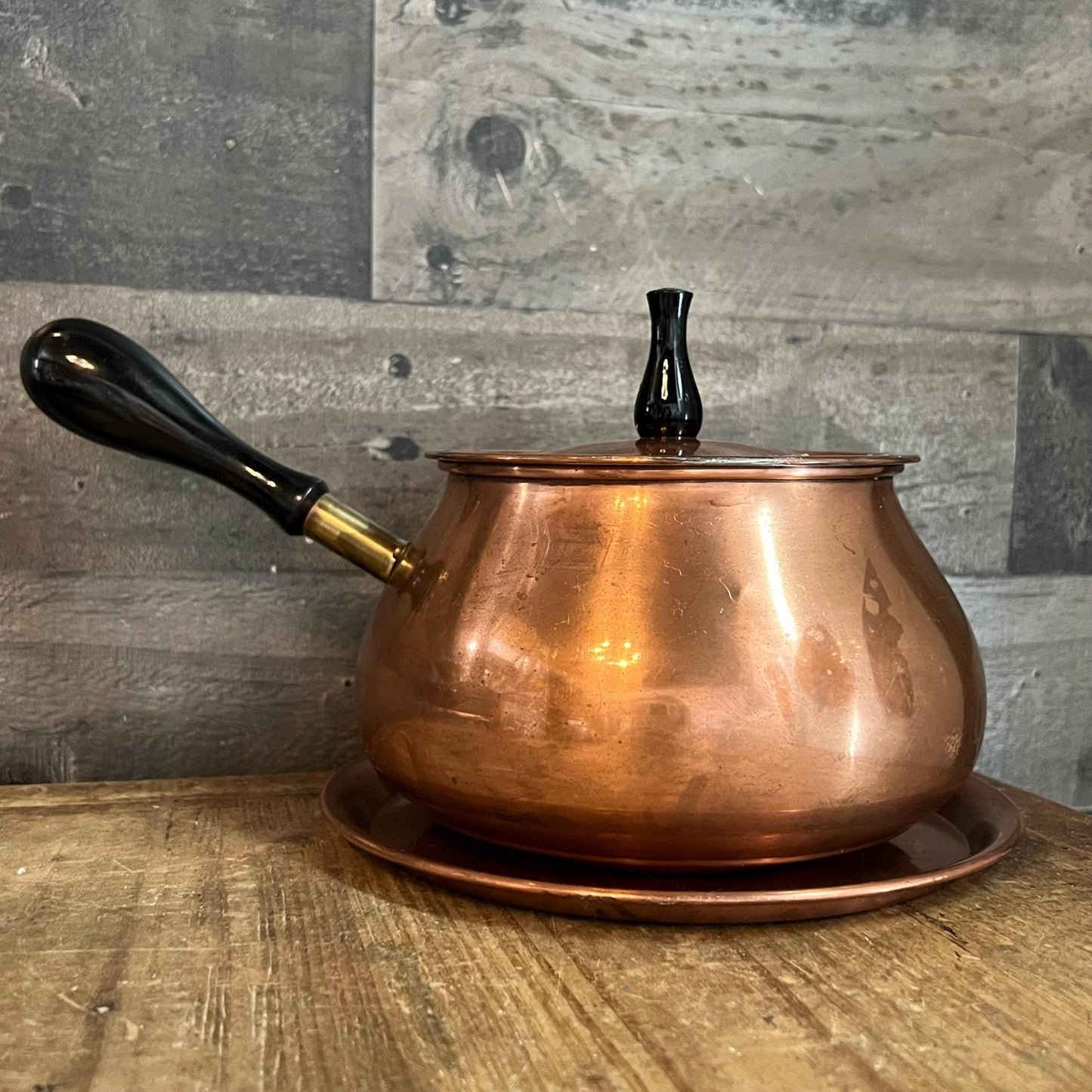 Vintage Taurus Copper Lidded Handled Pot with Copper Underplate - Made in Portugal