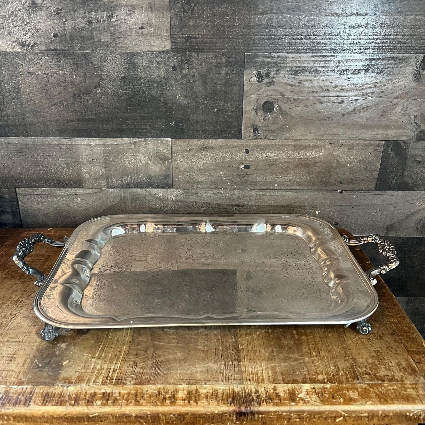 FB Rogers Silver Co Rectangular Handled Footed Tray