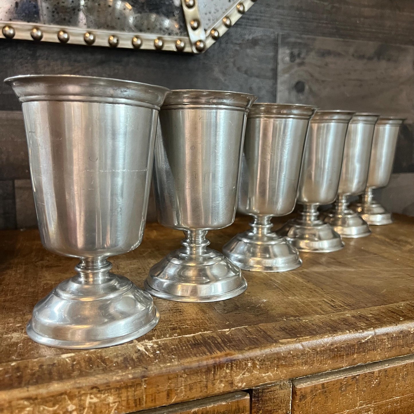 Vintage Pewter Short Stem Goblets - Set of 6