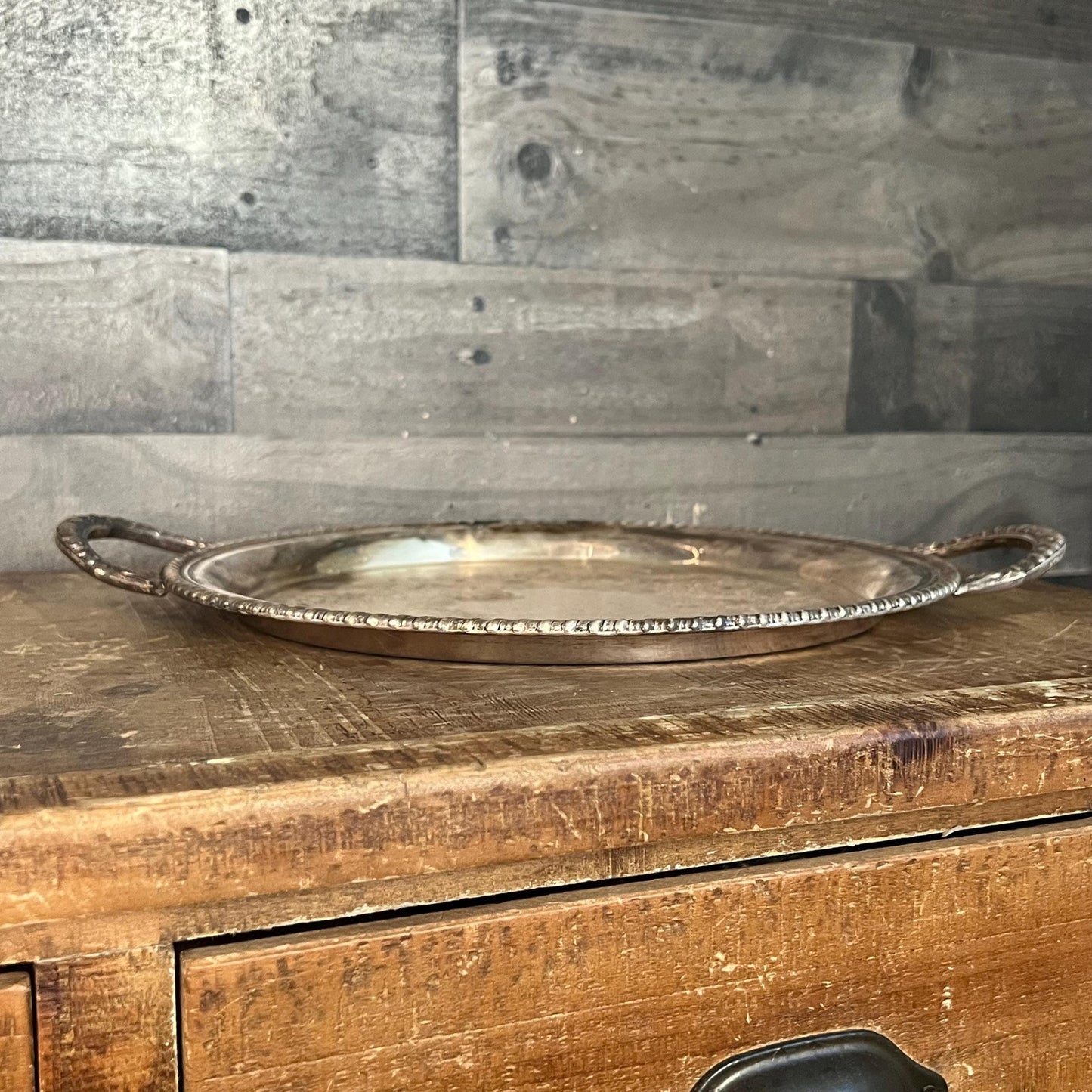 Vintage Rogers & Bro Made By The International Silver Co Round Silverplated Handled Serving Tray