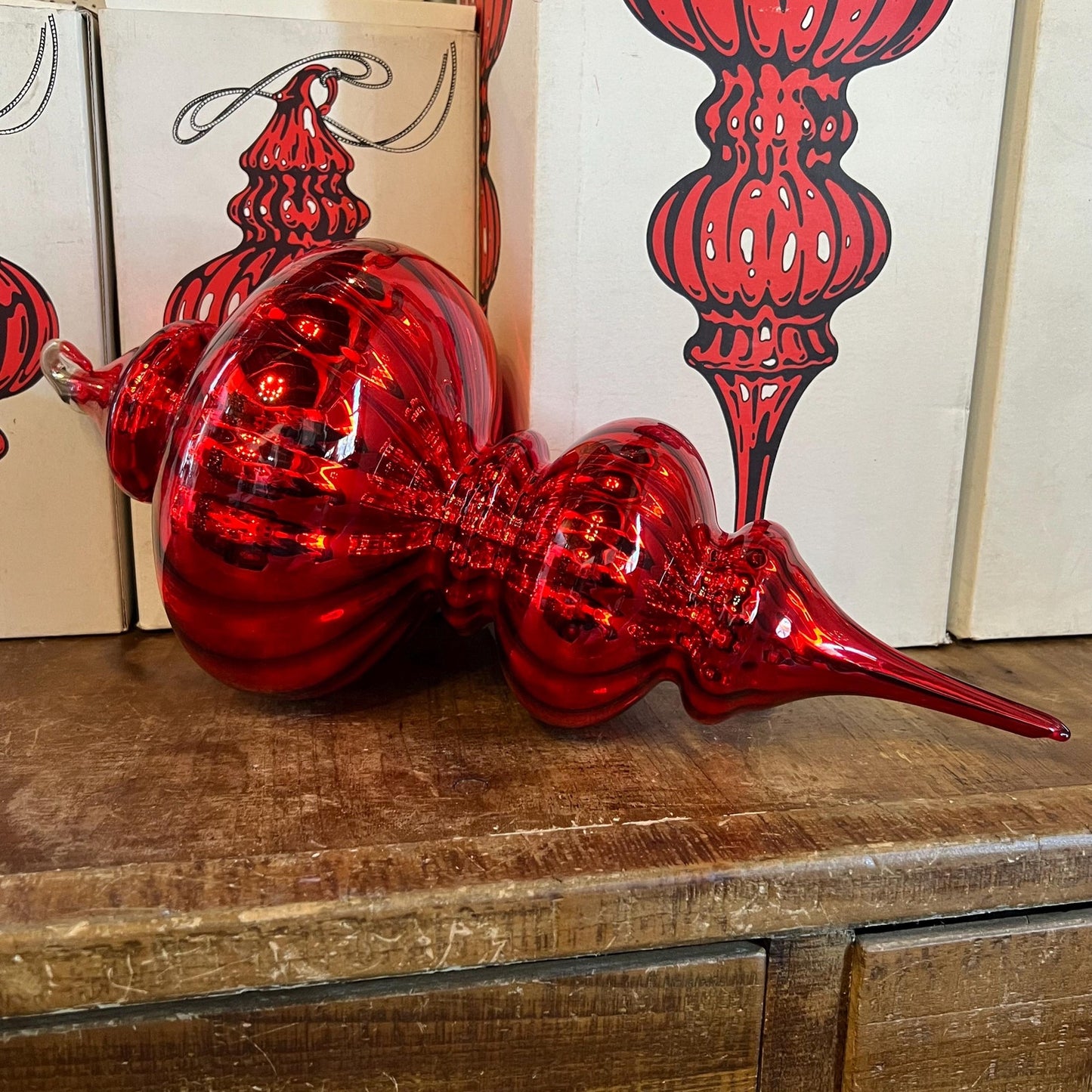 Vintage Red Optic Mercury Glass Tear Drop Finial Ornament - Department 56 Christmas Ornament