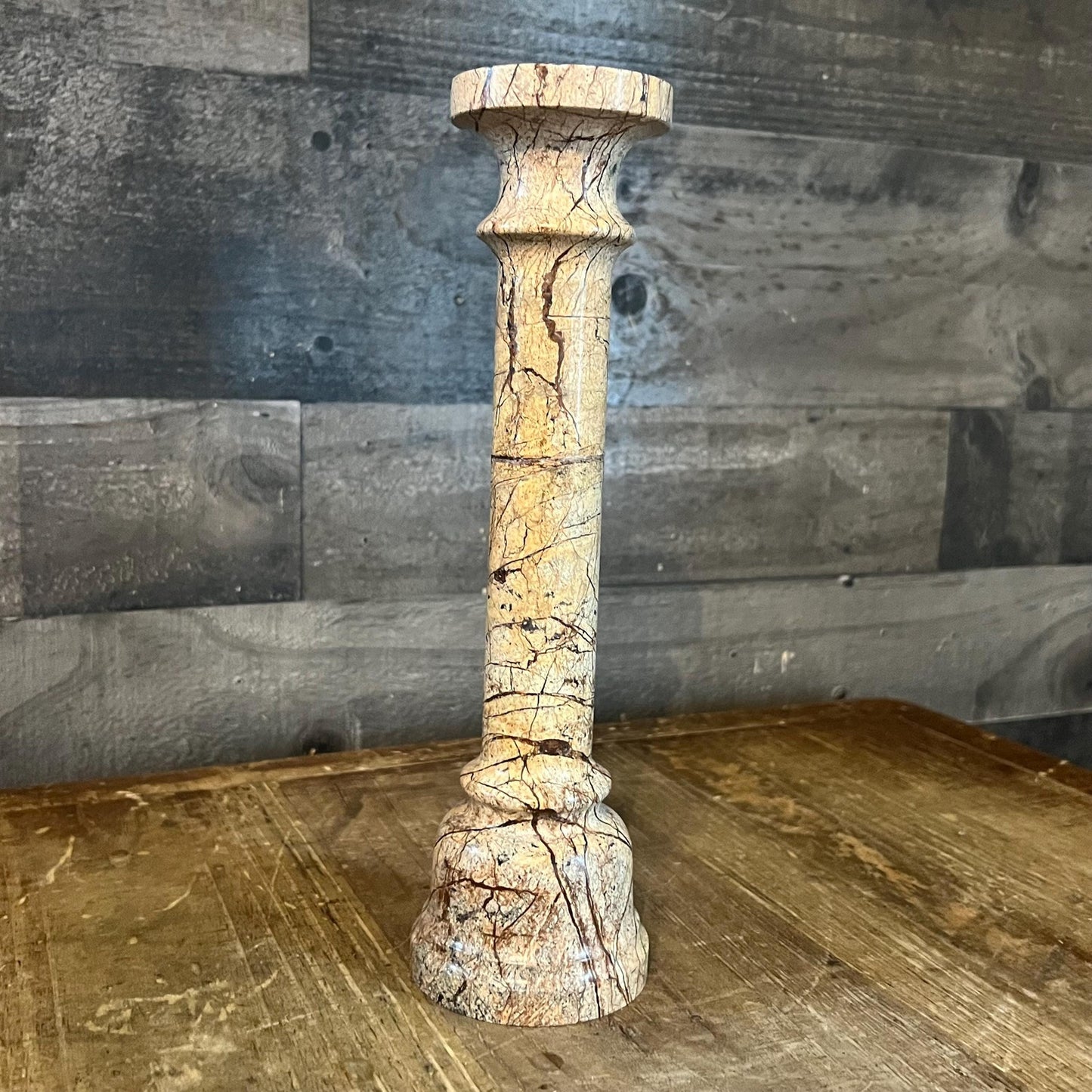 Vintage Stone Tall Candlestick Holder