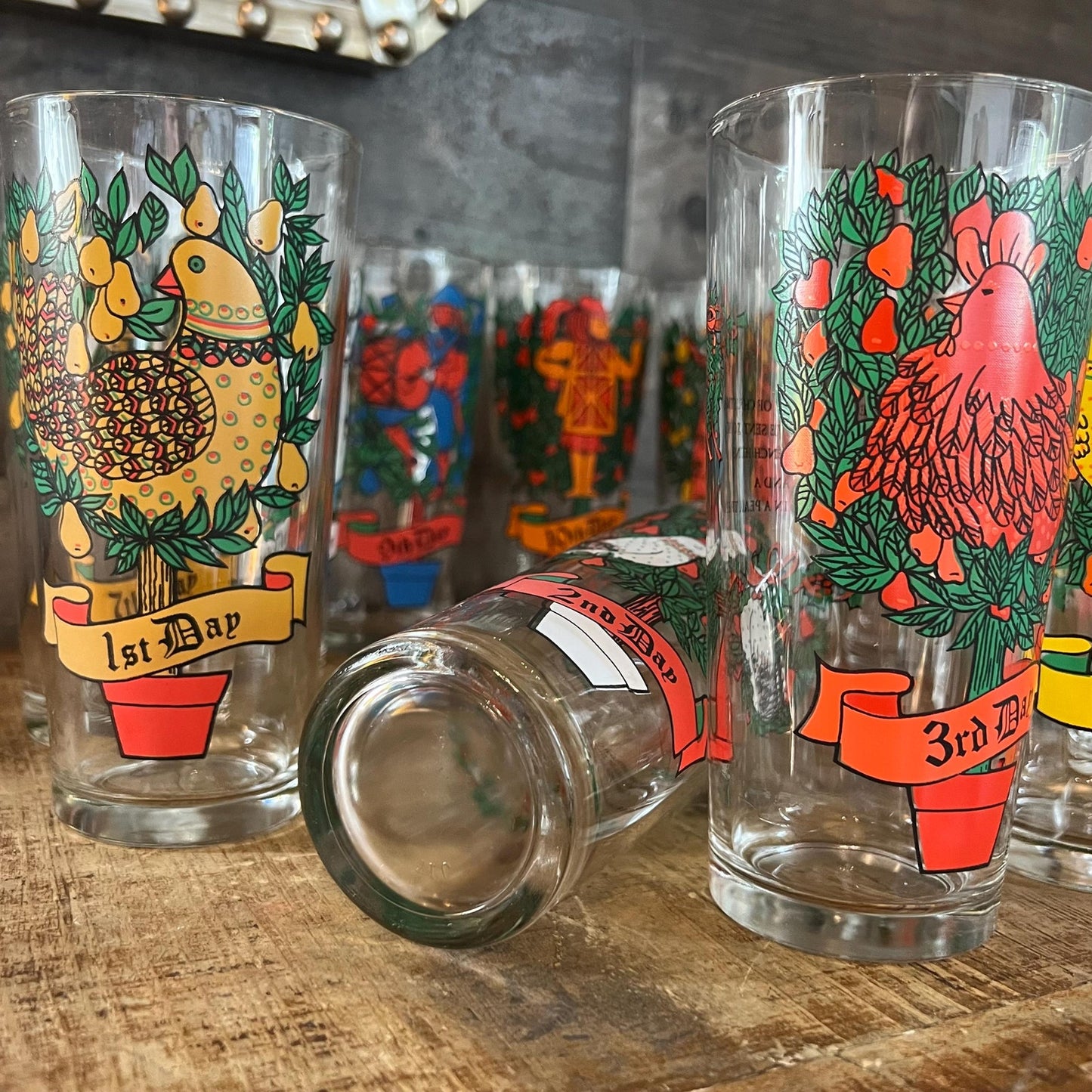 Vintage Twelve Days of Christmas Tall Glasses - Set of 12 Glasses