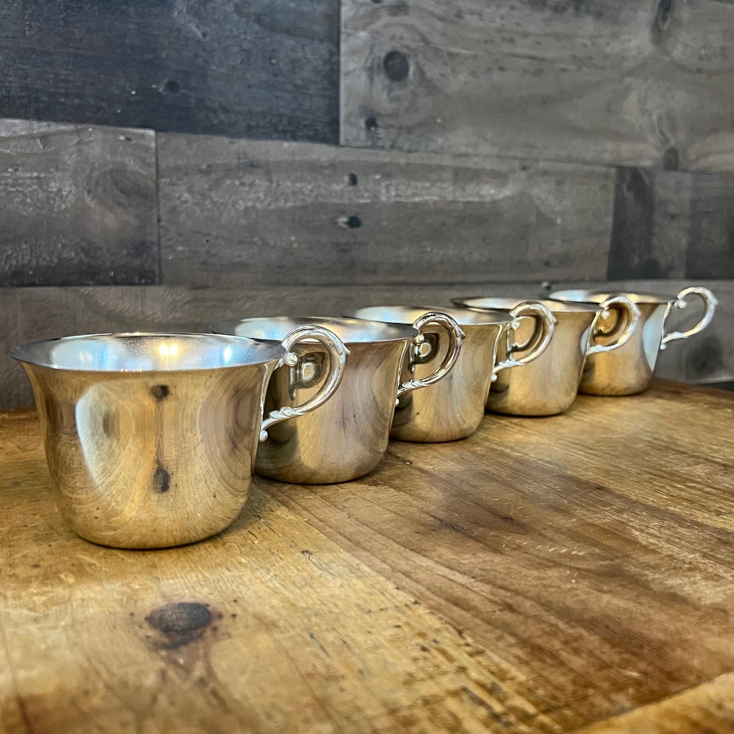 Vintage Set of 5 Silverplated Handled Punch Cups