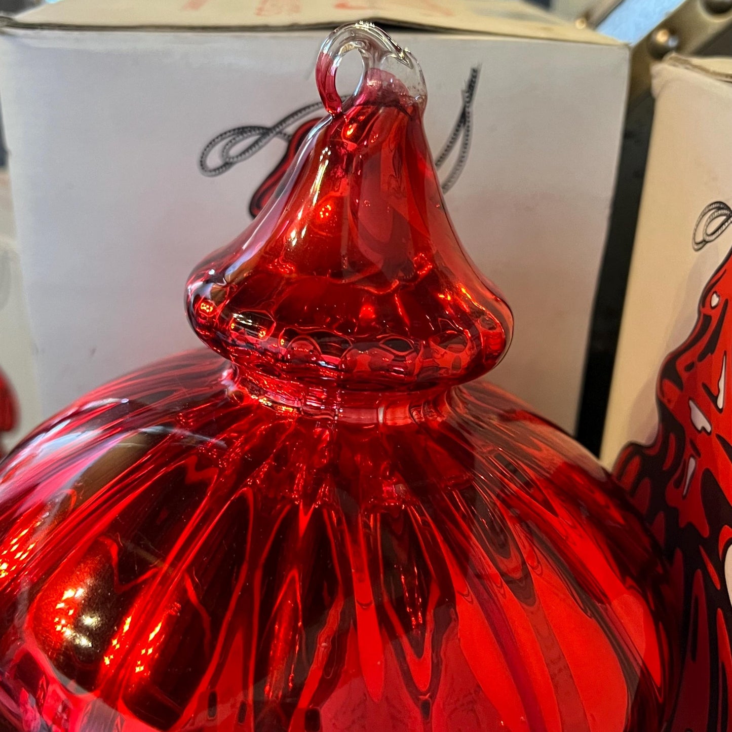Vintage Red Optic Mercury Glass Tear Drop Finial Ornament - Department 56 Christmas Ornament