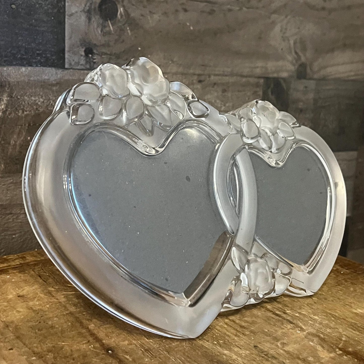 Mikasa Crystal Rosemont Frosted Glass Double Heart Picture Frame