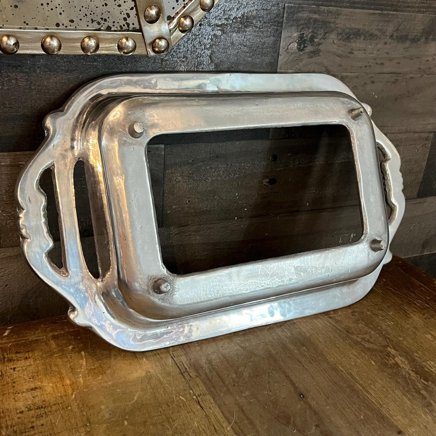 Vintage Ornate Pewter Tone Handled Rectangular Casserole Dish Holder