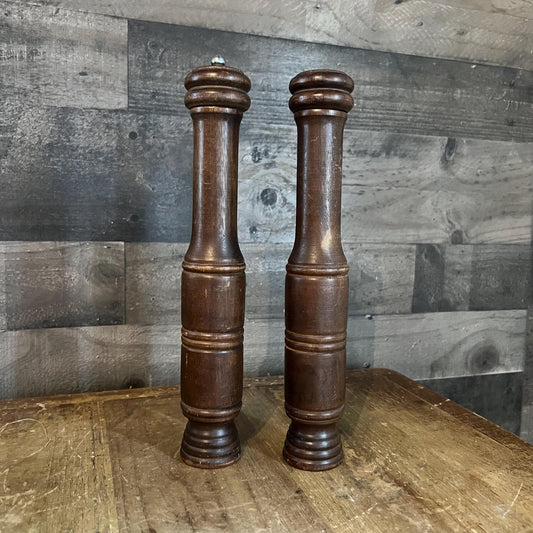 Vintage Tall Wooden Salt and Pepper Shaker / Grinder