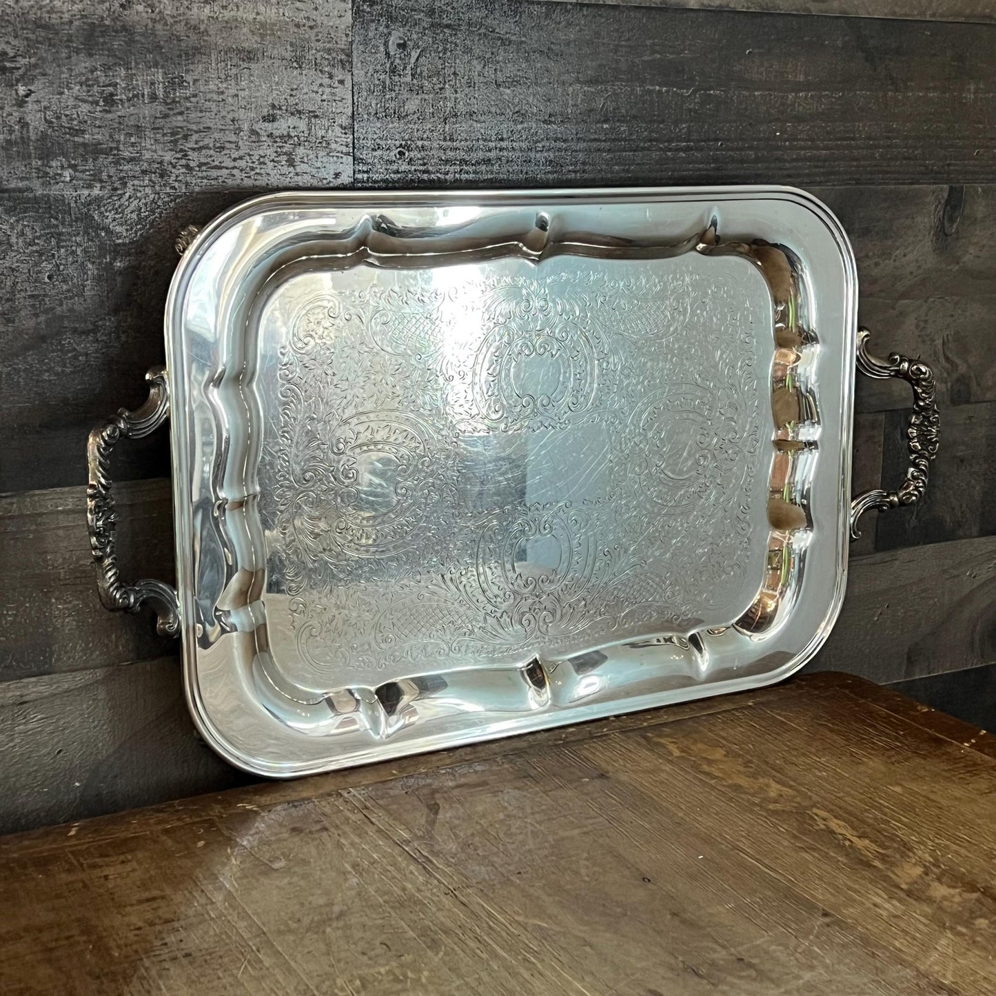 FB Rogers Silver Co Rectangular Handled Footed Tray