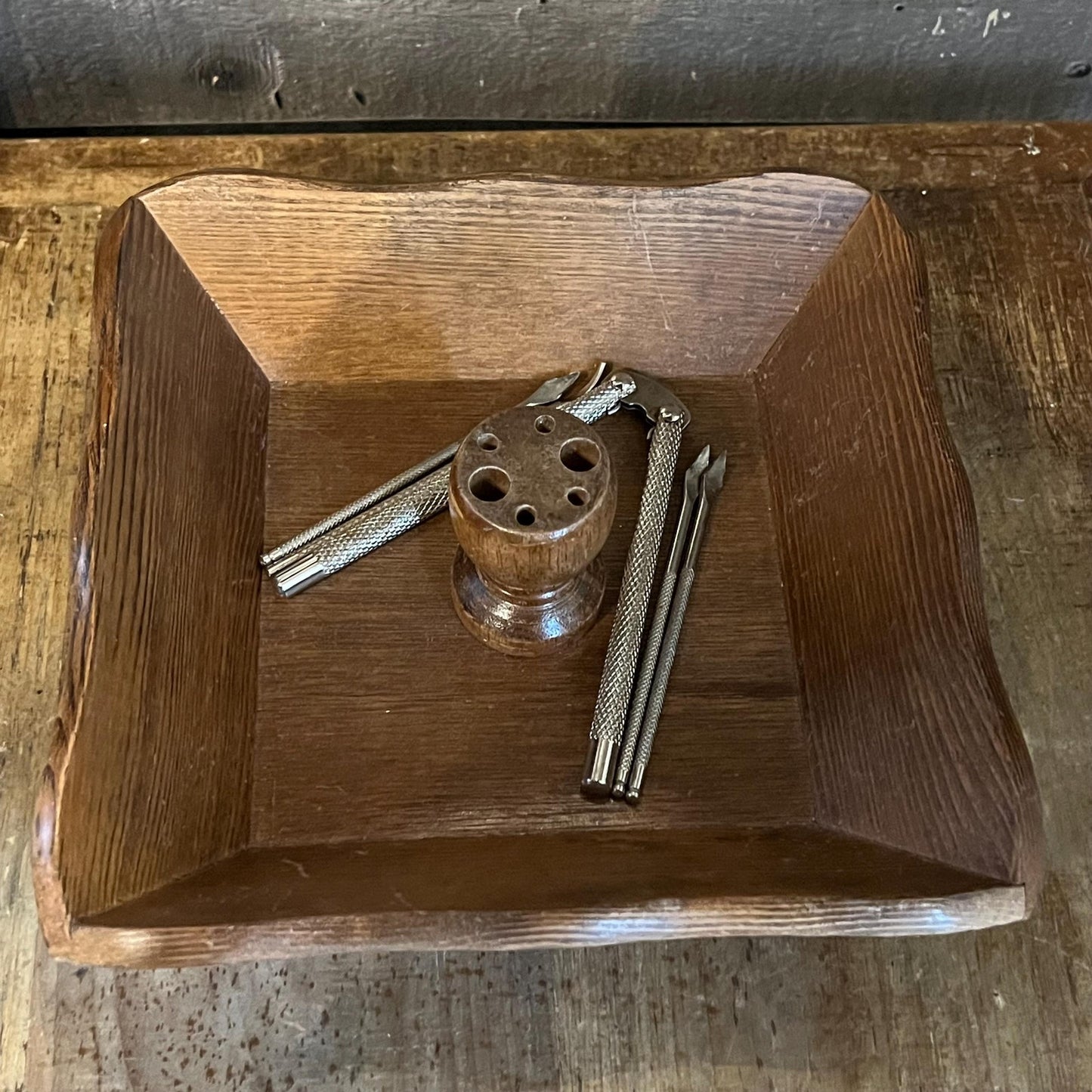 Vintage Wooden Nut Bowl with Nut Cracker and Nut Picks