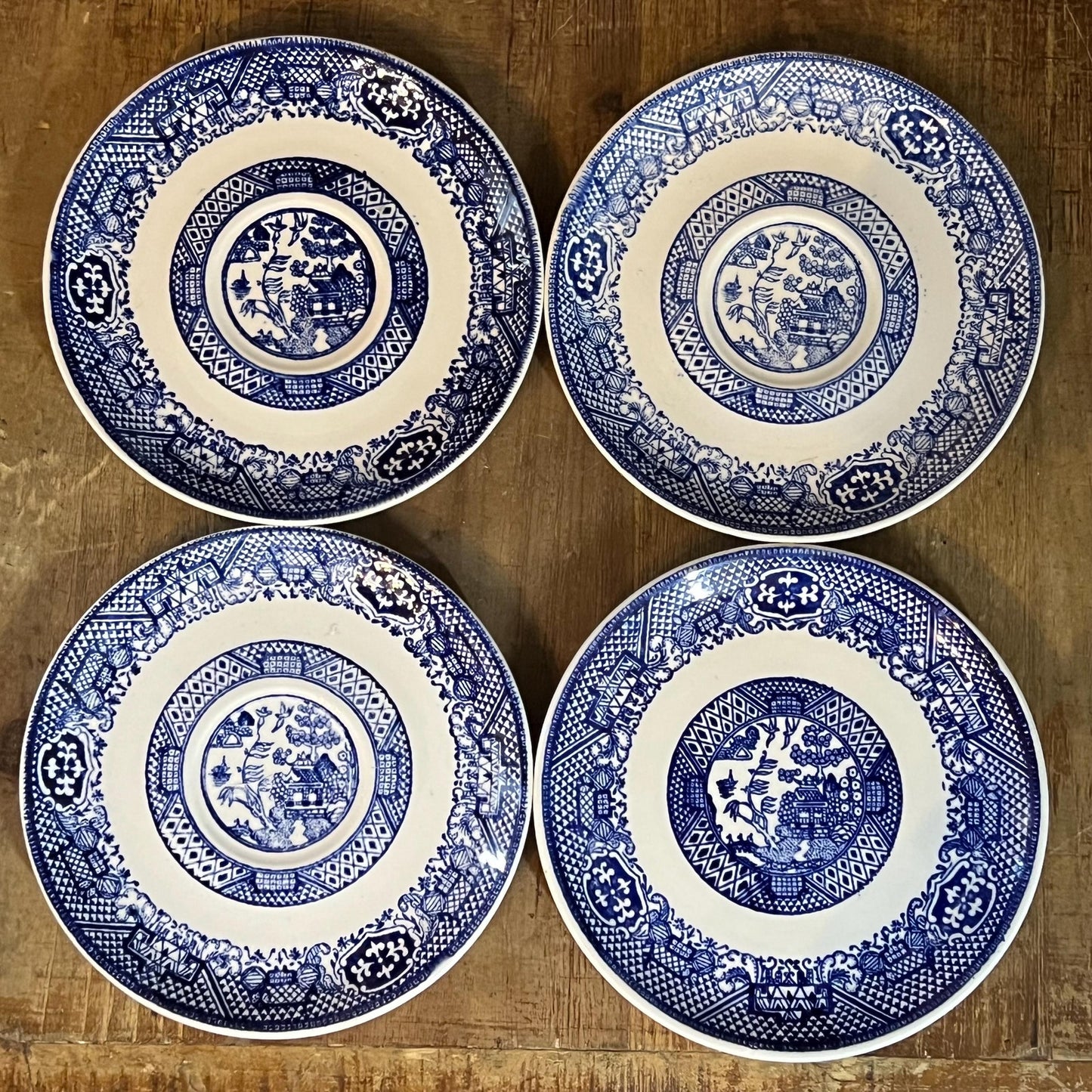 Set of 4 Vintage Blue Willow Saucers - Small Plates