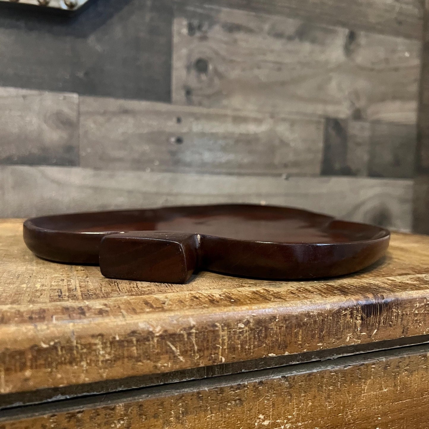 Vintage Mahogany Spade / Leaf Wooden Tray - Made in Haiti