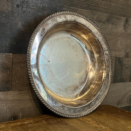 Vintage Silverplated Round Shallow Bowl with Braided Rim Accent