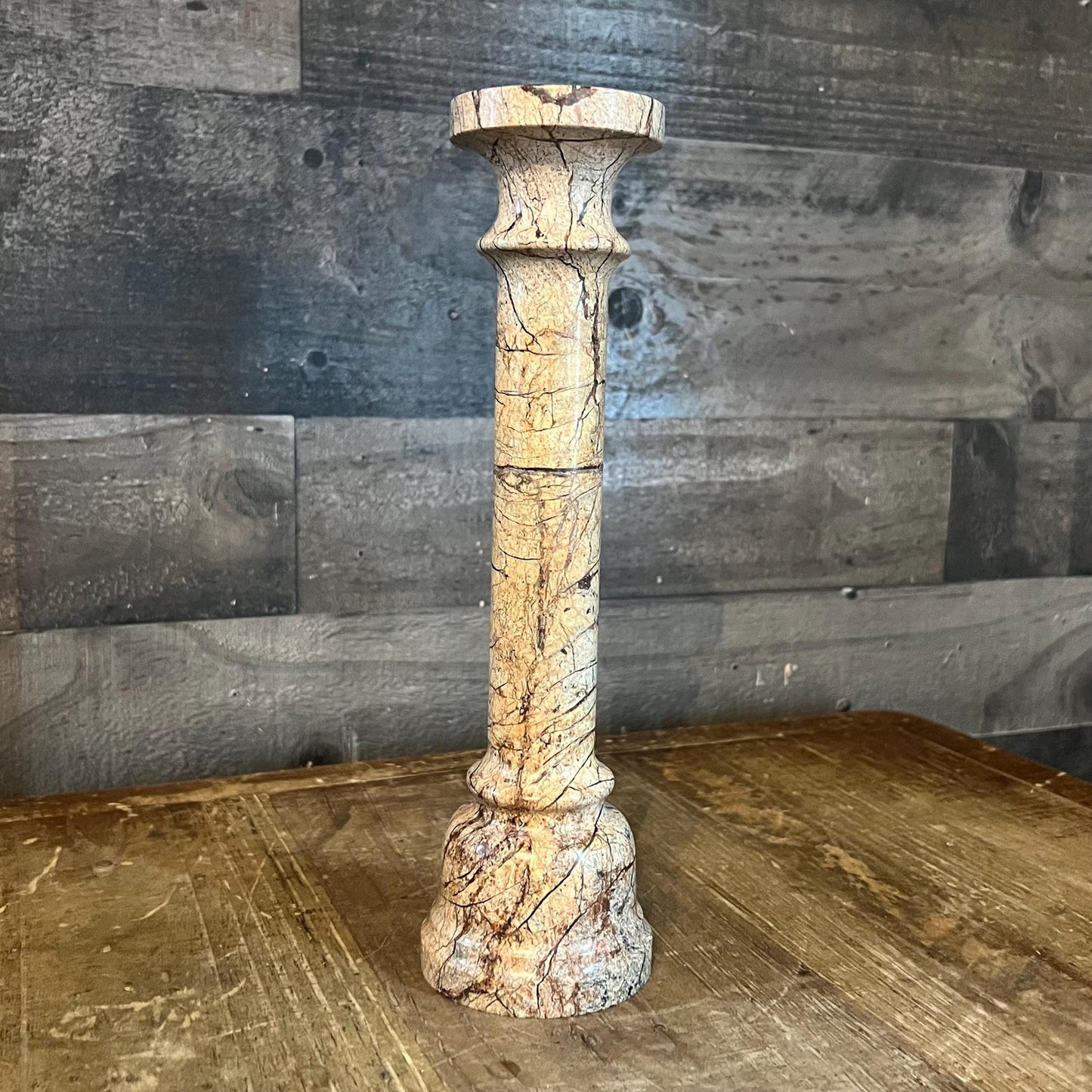 Vintage Stone Tall Candlestick Holder