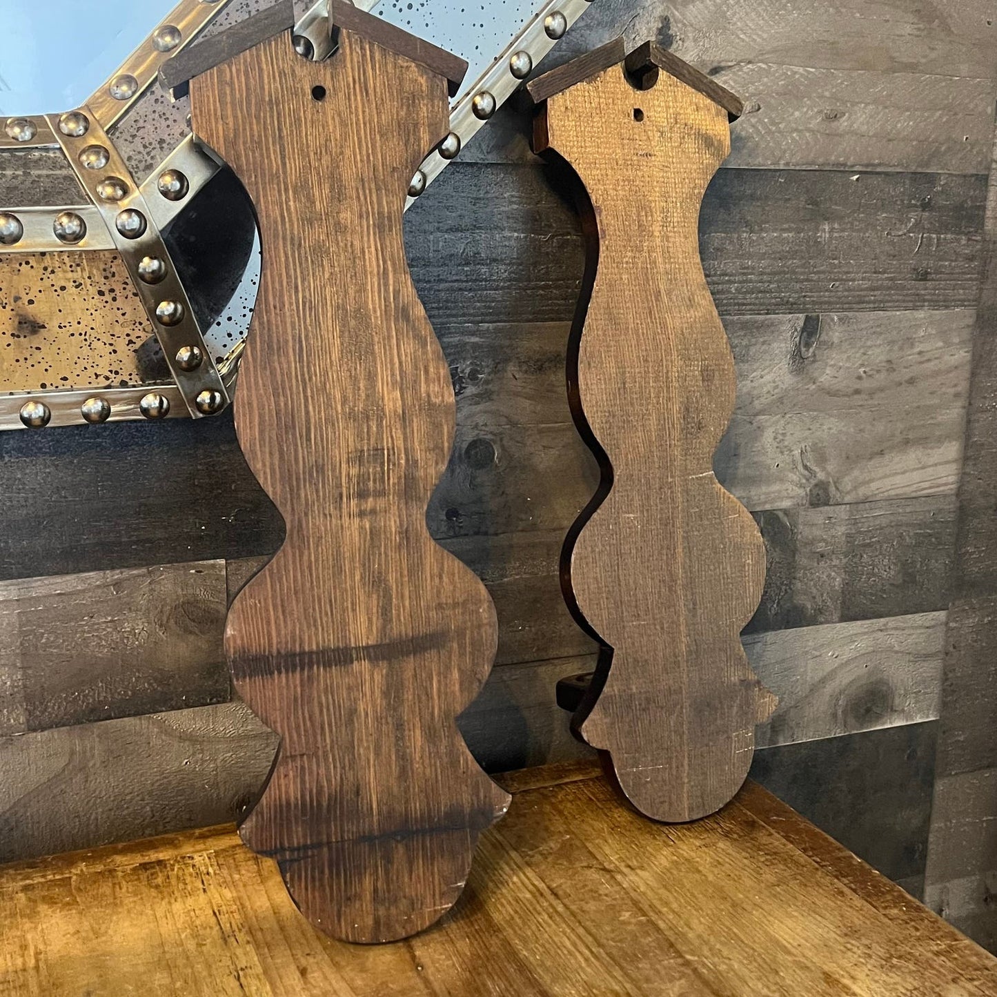 Vintage Pair of Wooden Candlestick Wall Sconces