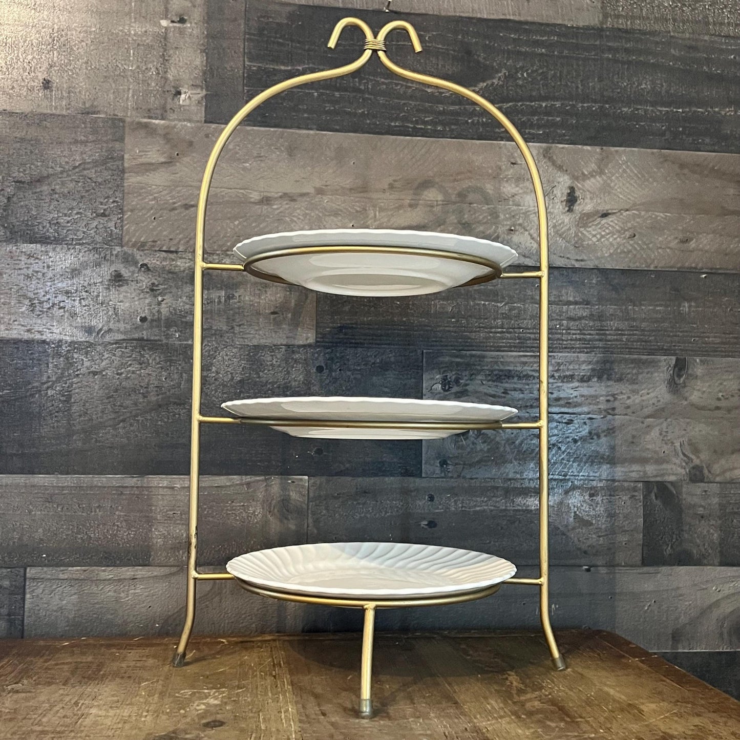 Gold Tone 3 Tier Plate Rack - Pie Rack - Dessert Stand