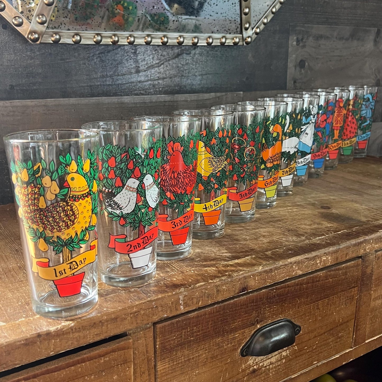 Vintage Twelve Days of Christmas Tall Glasses - Set of 12 Glasses
