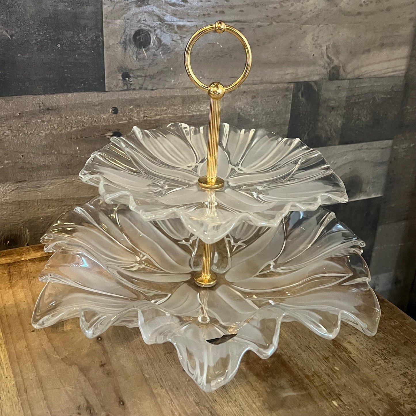 Mikasa Crystal 2 Tier Floral Shaped Stand - Dessert Stand - Cookie Stand - Sandwich Stand