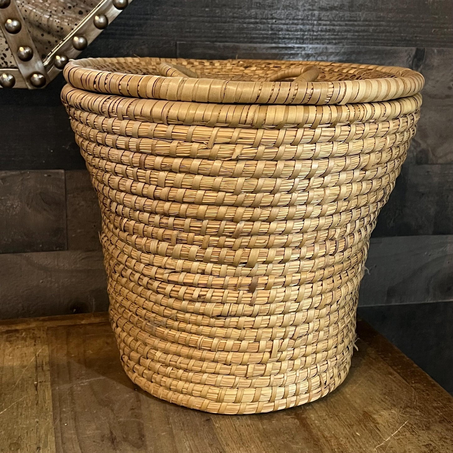 Vintage Woven Seagrass Lidded Basket