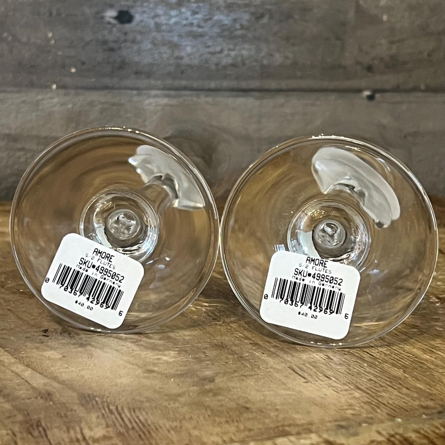 Gorham Crystal Heart Stem Amore Toasting Champagne Flutes - Pair
